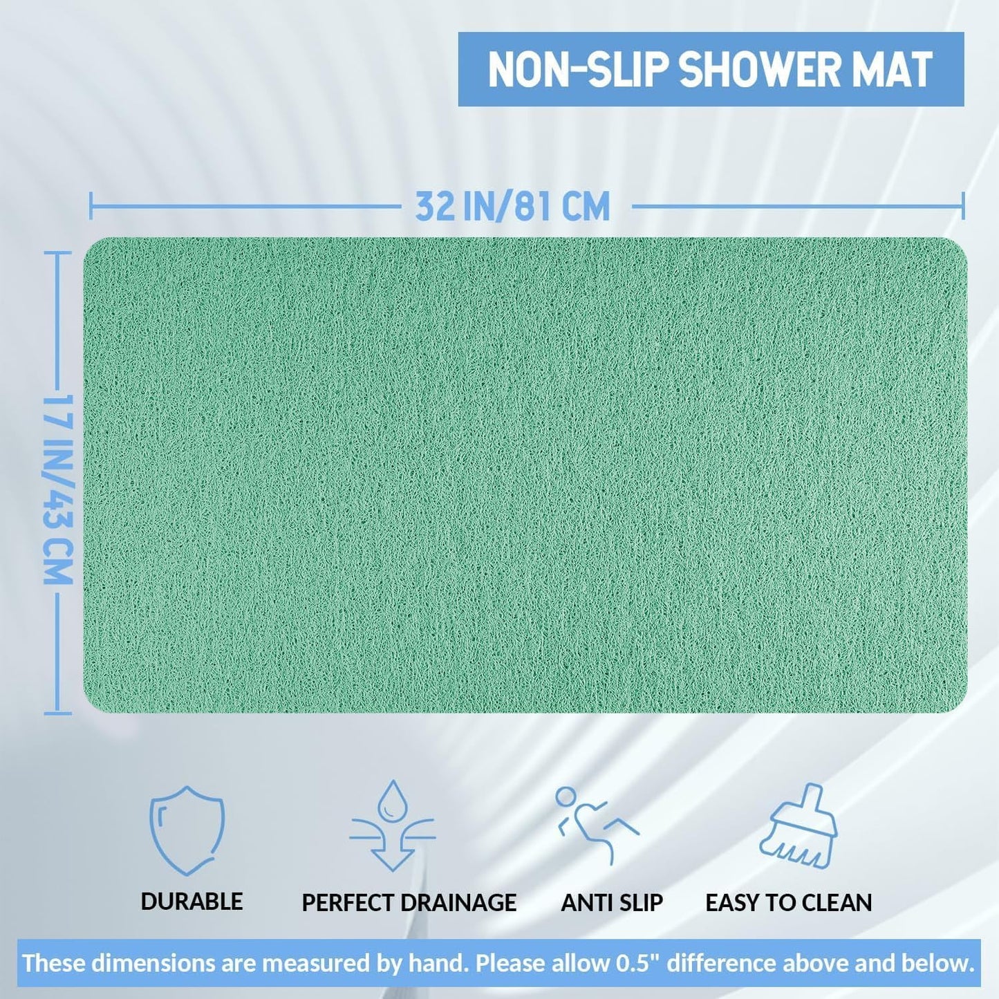 Non-Slip Bathtub Mat, Anti Slip Shower Mat, Fast Drying Bathtub Mats, Foot Scrubber Mat, Anti Slip Mat for Tub, Floor, Bathroom, Kitchen, Home, Hotel (Light Green 32"×17")