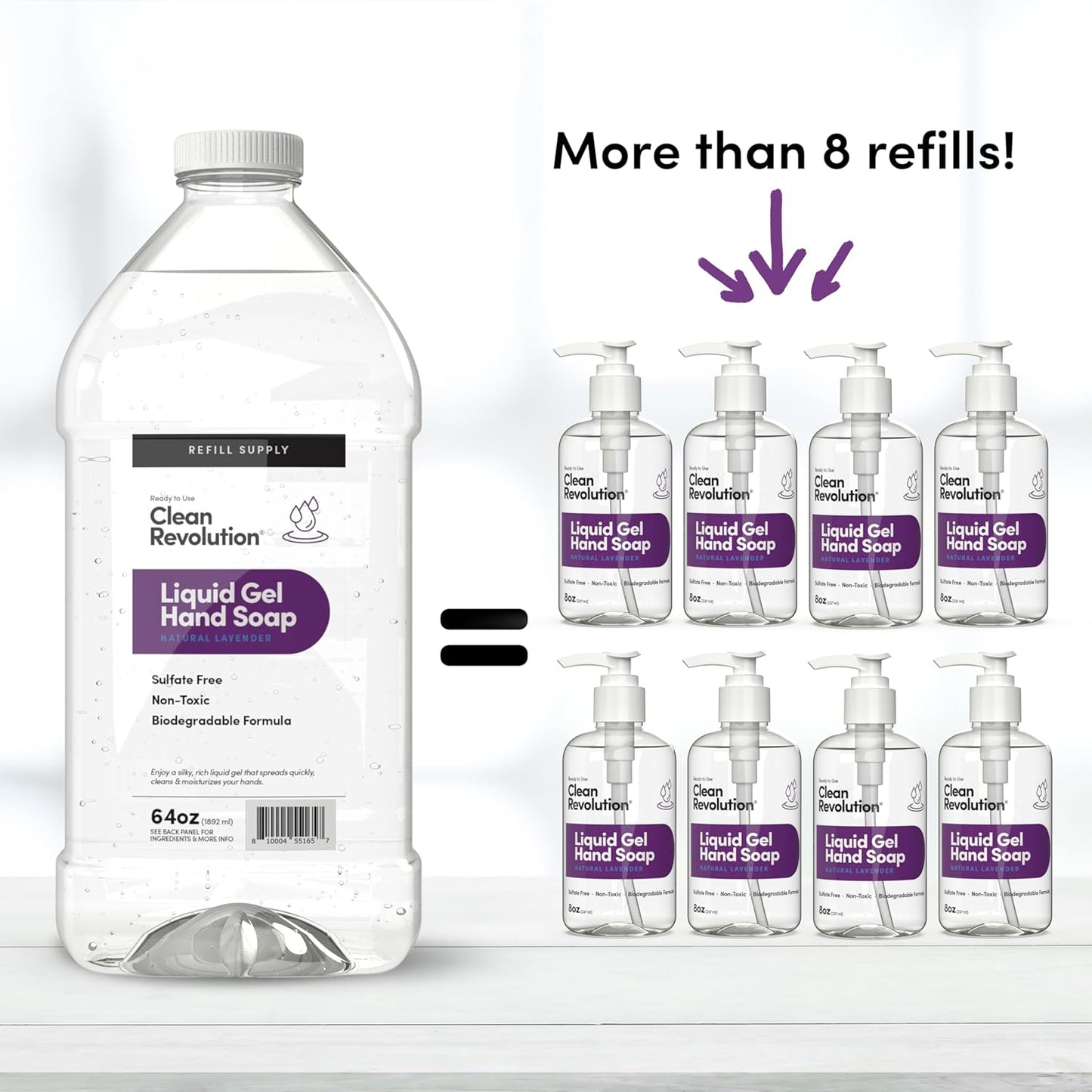 Clean Revolution Liquid Gel Hand Soap, Silky Rich Liquid, Quick Lather, Fast Rinsing, Contains Real Essential Oils (Natural Lavender) 64 Fl Oz