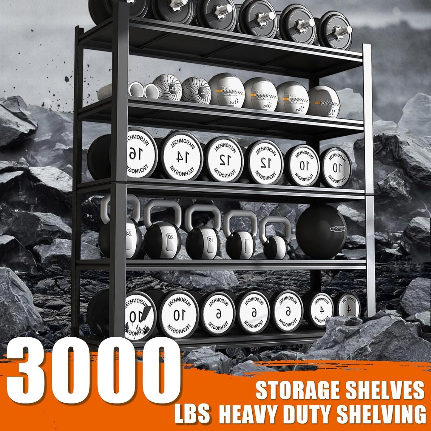 84“H Garage Shelving Heavy Duty Storage Shelves 3000 LBS Adjustable 5 Tier Metal Shelving Uints and Storage for Garage, Warehouse, Commercial, 48" W x 24" D x 84" H