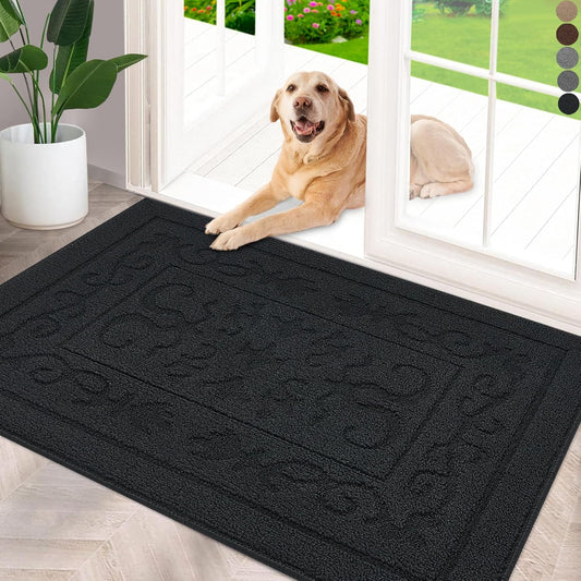 FONEYI Indoor Door Mat 20" x 32", Dirt Trapper Door Mats Non-Slip Entryway Rugs Washable, Absorbent Resist Dirt Welcome Mat, Low Profile Inside Floor Mats for Front Back Door and Entryway, Black