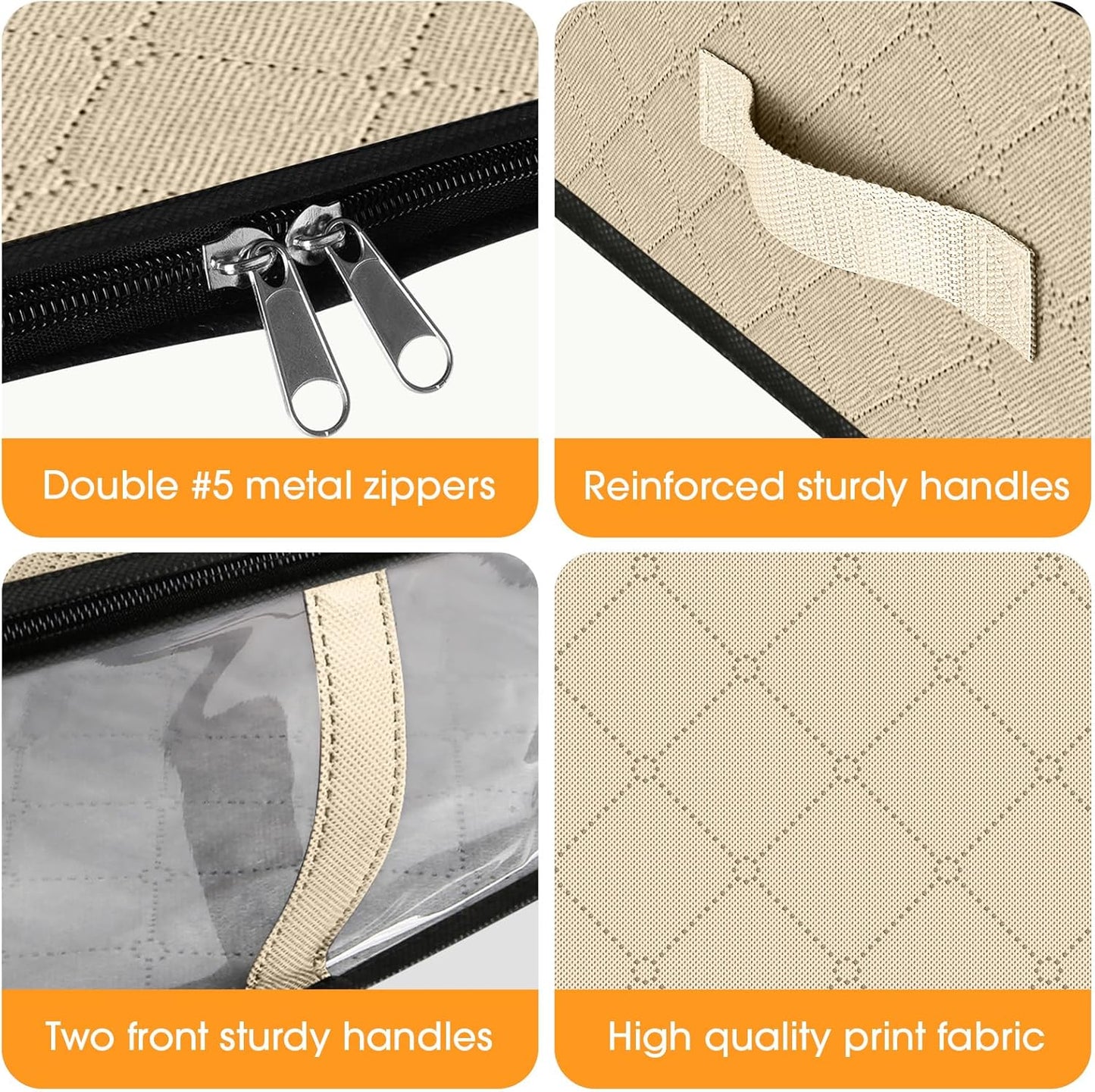 StorageRight Under Bed Storage Bins, 3-Pack 40L Foldable Fabric Storage Bags with Transparent Window, Breathable Organizer for Clothes/Blanket/Comforter/Quilts,Beige