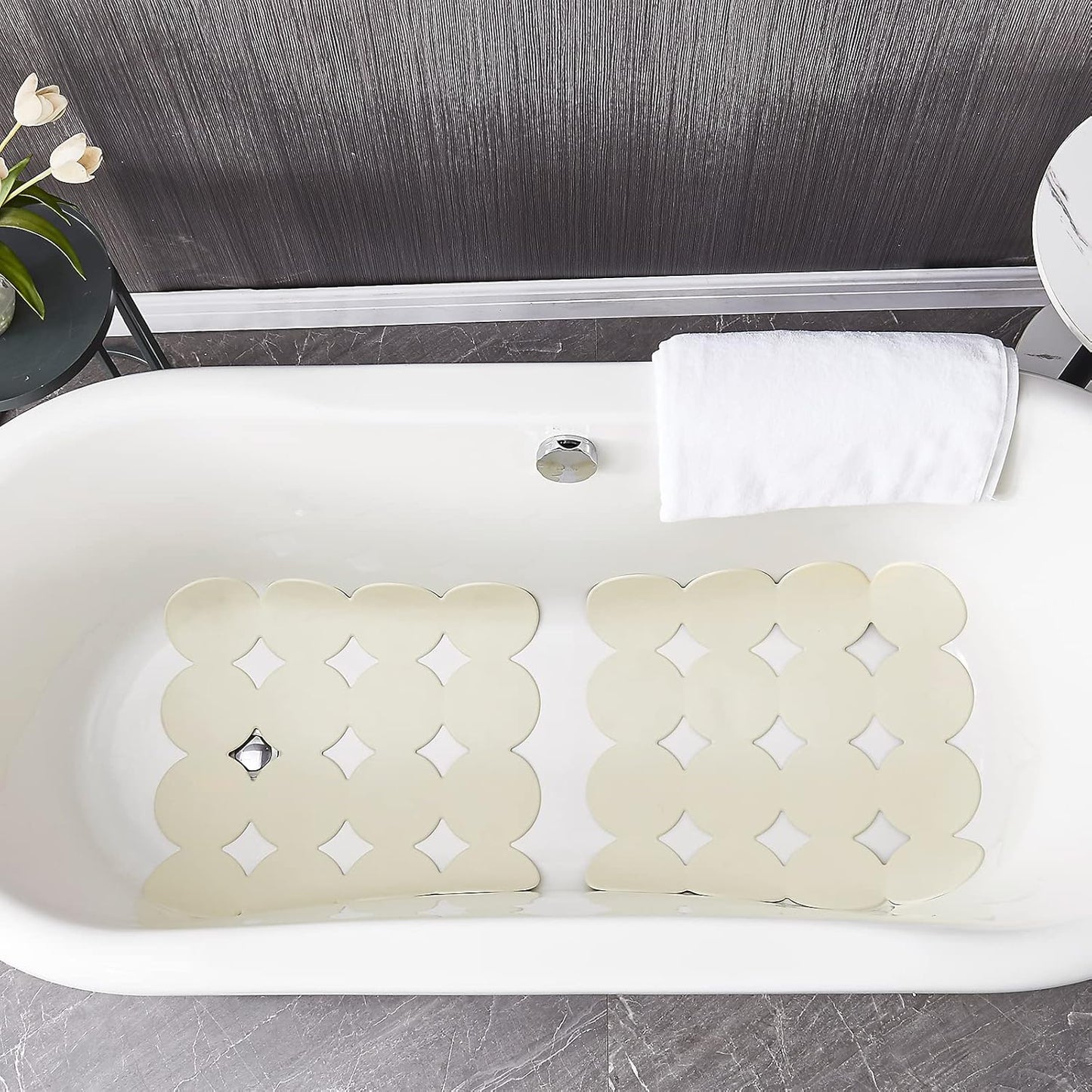 Square Shower Mat Nonslip - Rubber Bathtub Mat with Suction Cups for Inside Shower Bathroom Floor (Beige, 21X21”)