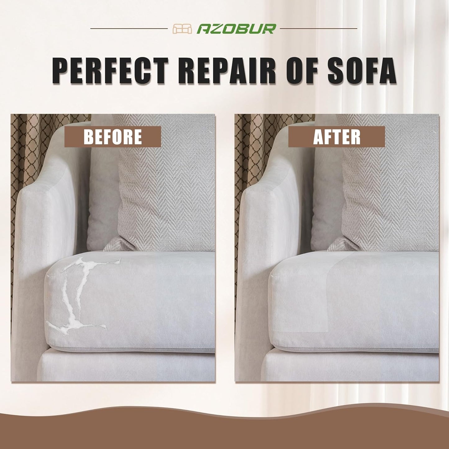 Azobur Fabric Couch Repair Patch 8.3 x 11 inches,Self-Adhesive Fabric Repair Patch for Furniture,Handbag,Sofa,Car Seats-(Light Brown)