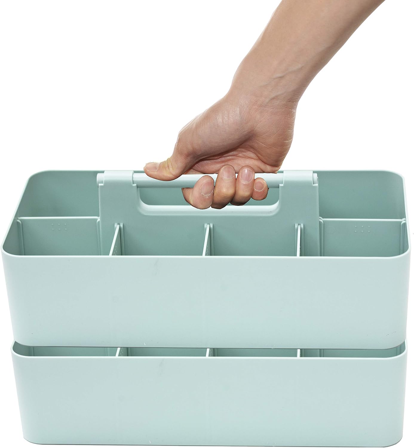 2 PACK - Portable DIY 8 Dividers Durable Plastic Tote Basket Bin Tool & Supply Cleaning Caddy with Handle Made In USA (Mint)