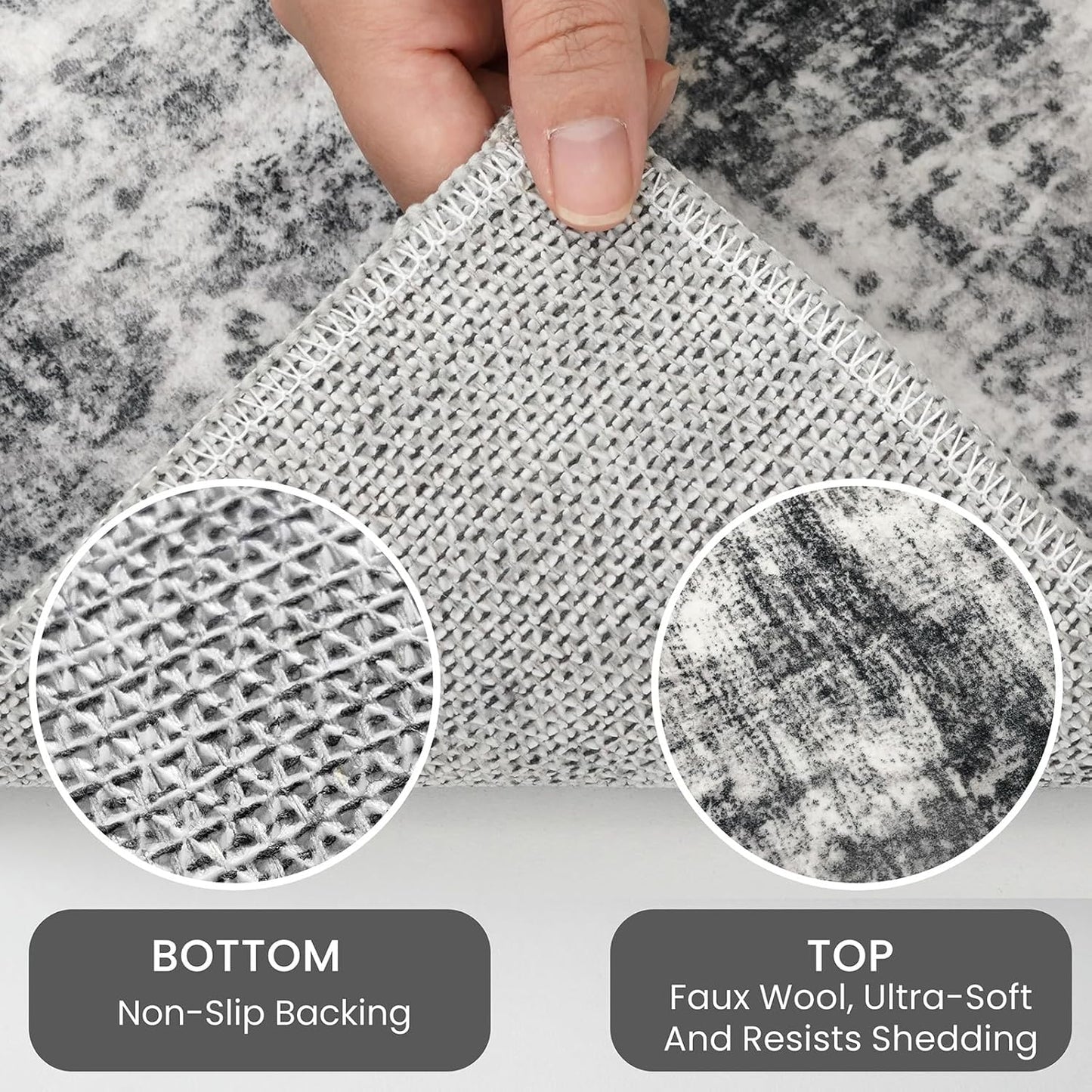 IOHOUZE Abstract Runner Rug 2x7 Ft Washable Runners for Hallways, Non Slip Kitchen Runner Printed Faux Wool Entryway Runners Indoor, Modern Abstract Floor Carpet for Hall Kitchen Bedroom, Black Gey