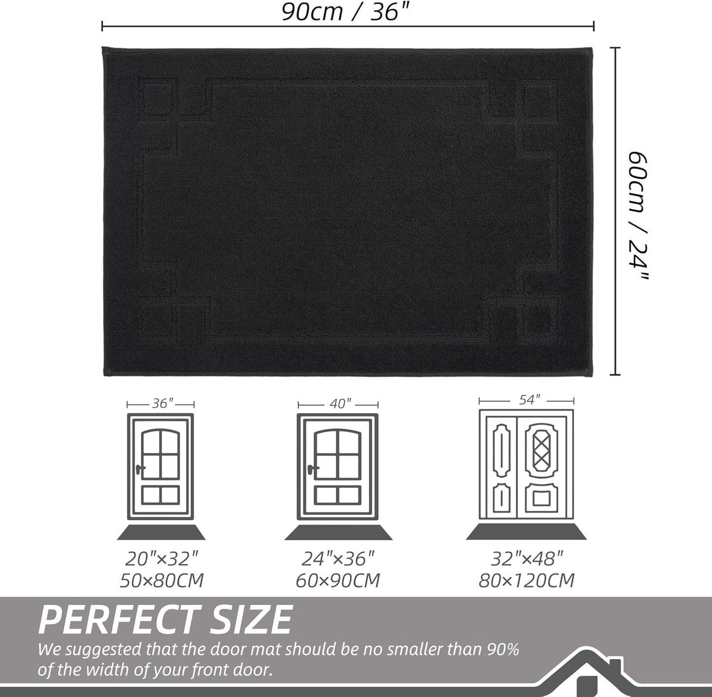 BEQHAUSE Door Mat 24" x 36", Non-Slip Door Mats Indoor Entryway Rugs Washable Low-Profile Absorbent and Stain Resist Floor Mats, Dog Door Mat for Front Back Door, Muddy Wet Shoes & Paws, Black