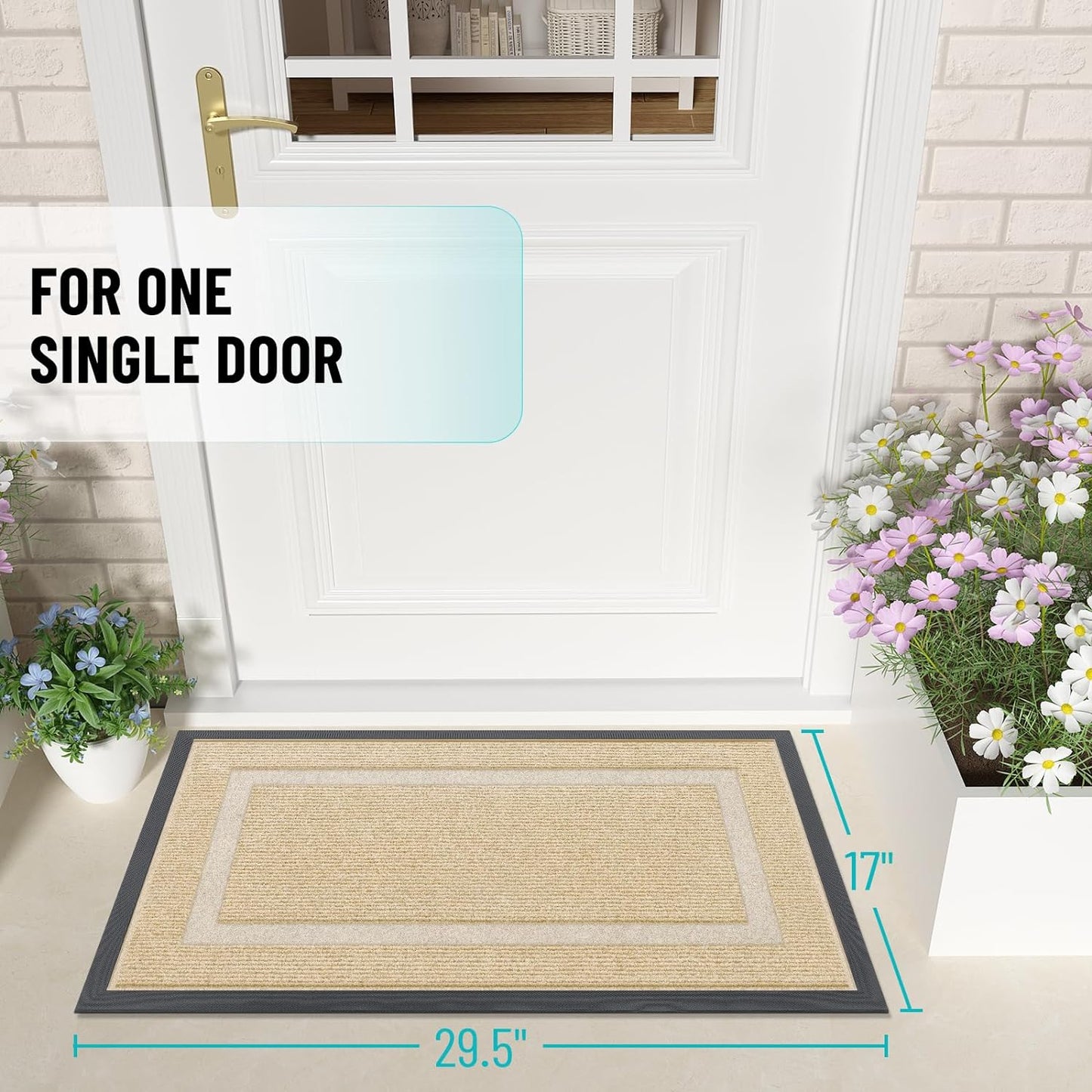 OLANLY Front Door Mat Indoor Outdoor Entrance, Waterproof All-Season, All-Weather Doormat, Sturdy Natural Rubber, Fade Resistant, Low Profile, Easy Clean Patio Porch Entryway Mat, 29.5x17, Beige