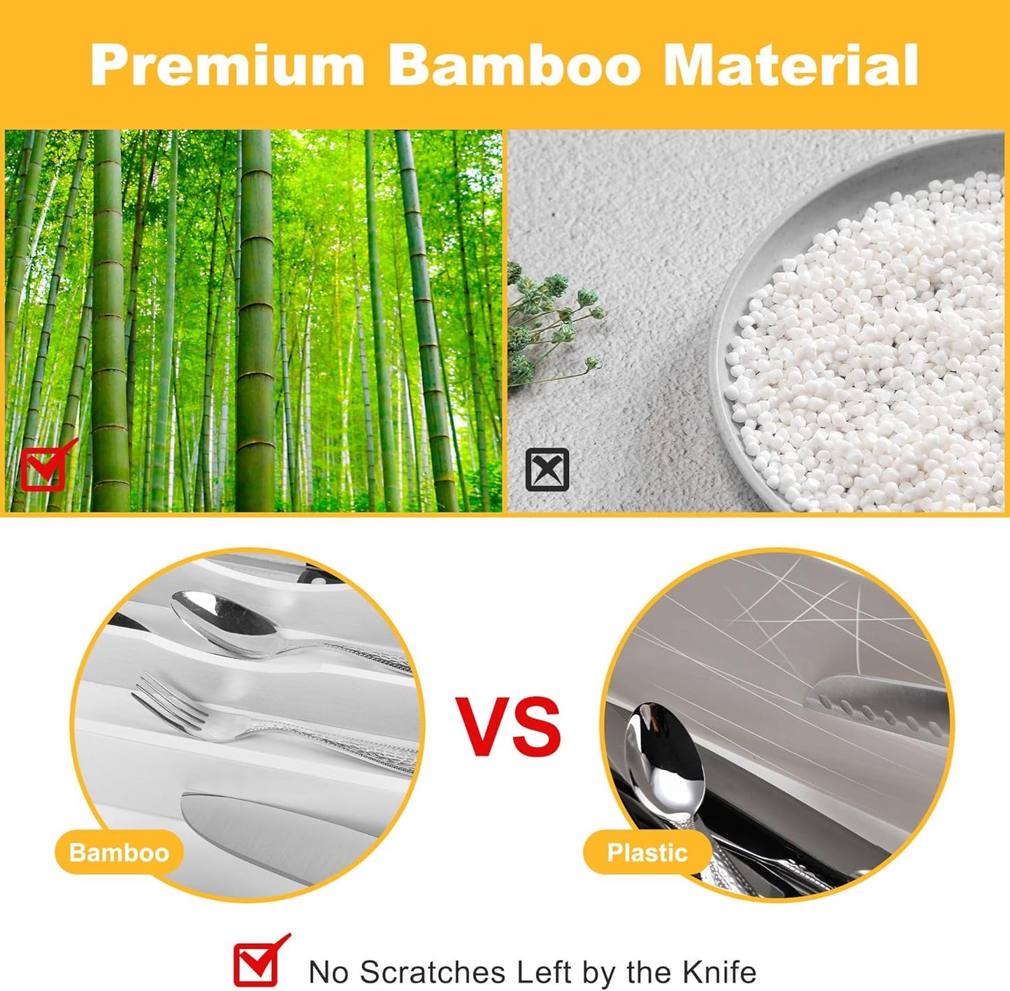 Kitchen Bamboo Silverware Organizer, Kitchen Drawer Organizer - Utensil Holder and Cutlery Tray with Grooved Drawer Dividers for Flatware 7 Slot, White