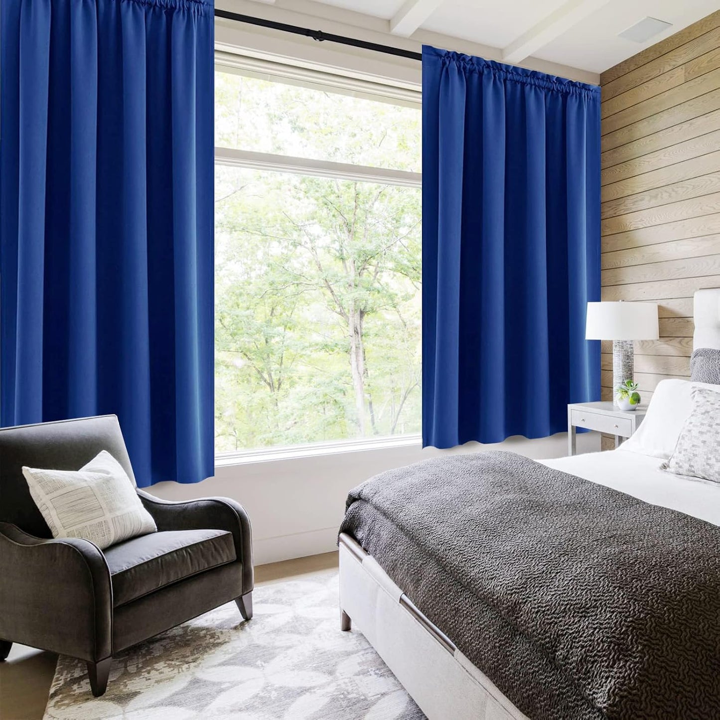 DWCN Blackout Curtains Room Darkening Thermal Insulated Bedroom Curtains Window Curtain Panels, 52 x 45 inches Long, Set of 2 Classic Blue Rod Pocket Drapes