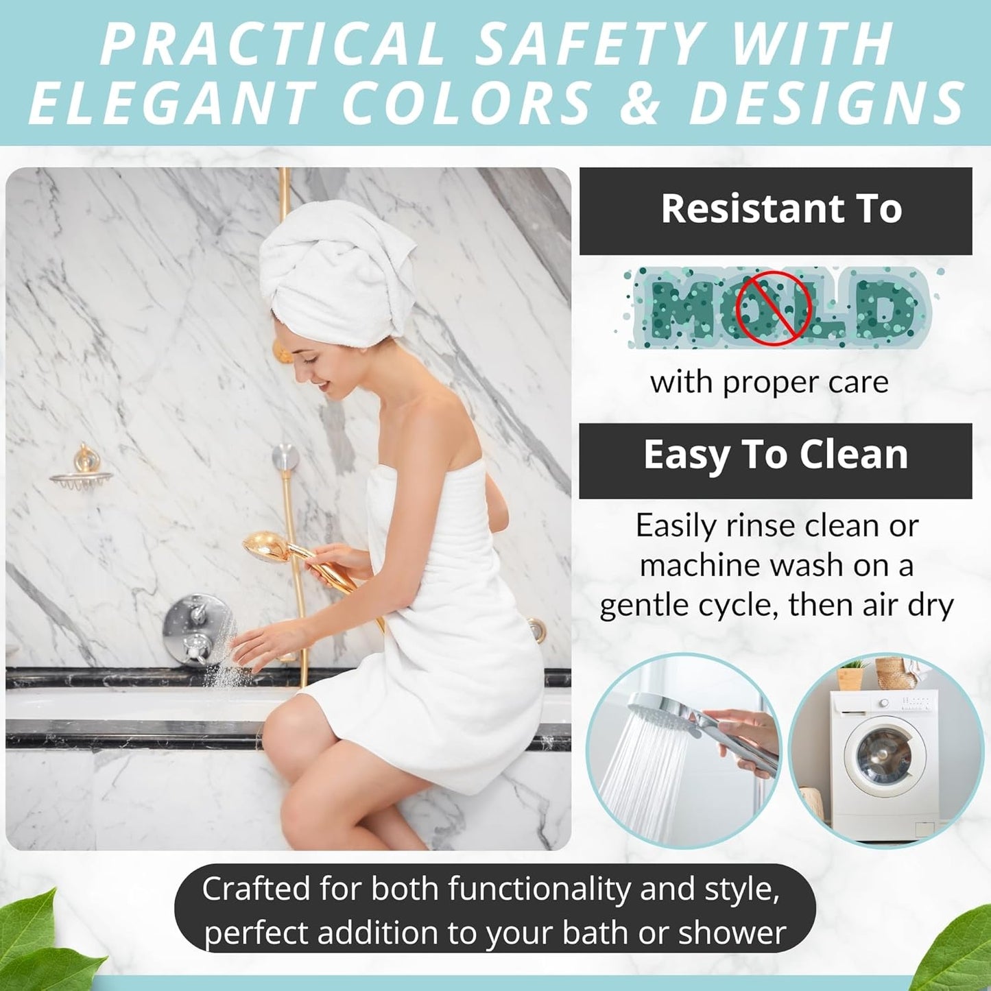 ENKOSI Bath Mat - Large Non Slip Bathtub & Shower Mat - Extra Long 40 x 16 Inch Bathroom Mats for Tub Nonslip Anti Slip Bathmats (40x16 Charcoal 1-Pack)