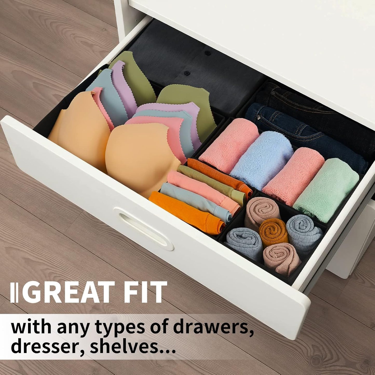 Criusia Drawer Organizer Clothes, 8 Pack Underwear Drawer Organizer, Foldable Cloth Storage Box Closet Organizers and Storage for Clothes, Socks, Scarves, Ties (Black)