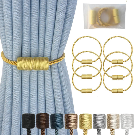 Magnetic Curtain Tiebacks 6 Pack Gold Curtain Rope Tieback Curtain Holders for Drapes Modern Tie Backs Decorative Curtain Holdbacks