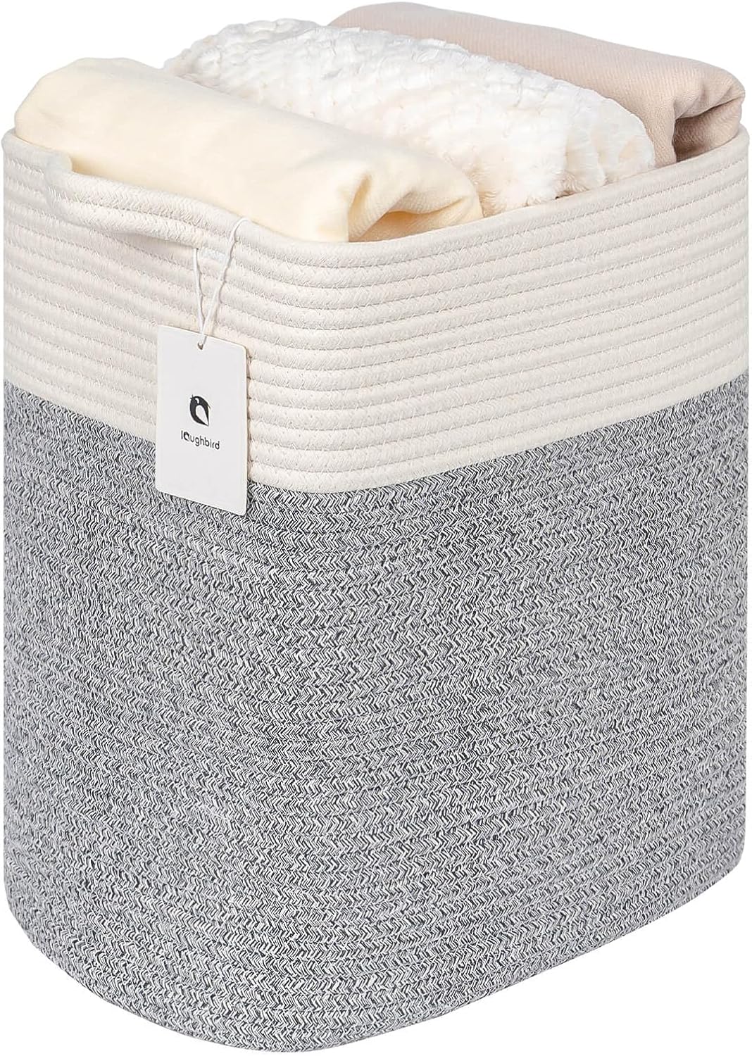 Medium and Large Woven Basket//With Handle, Used for Toys and Fabric Storage Basket used for Storing xl Storage Box, Decorative Storage Box Room (14L*15.7H R Silver Gray, 14L*10W*15.7H)