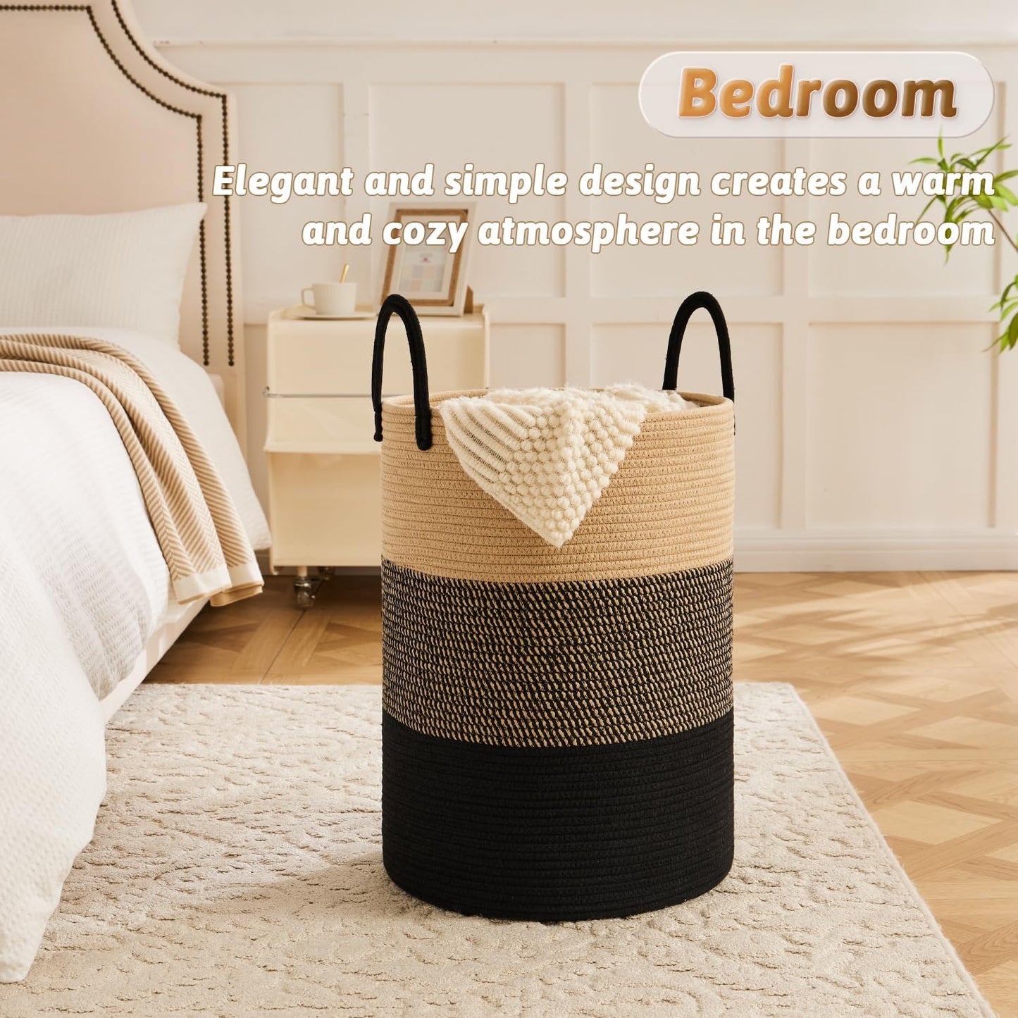 Laundry Basket,Woven Cotton Rope Laundry Hamper,100L for Decorative Storage of Dirty Clothes,Toys and Blankets in Bathroom,Bedroom and Living Room