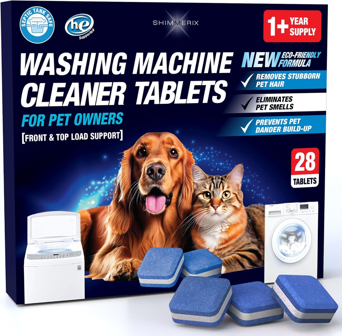 Washing Machine Cleaner Tablets for Pet Owners - Front & Top Load Washer Deep Cleaning - Septic Tank Safe - HE Support - Remove Stubborn Pet Hair - Eliminates Pet Smells - Prevents Pet Dander Build-up