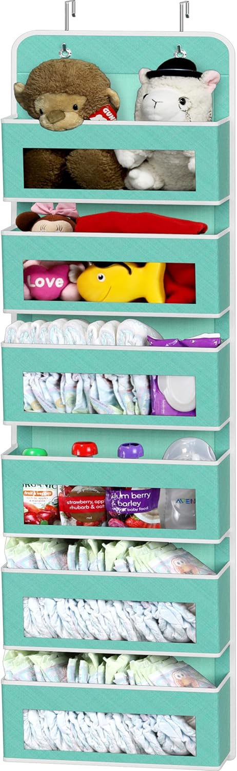 Simple Houseware 6 Clear Window Pocket Over Closet Door Storage Hanging Organizer for Bedroom, Bathroom, Pantry, Turquoise