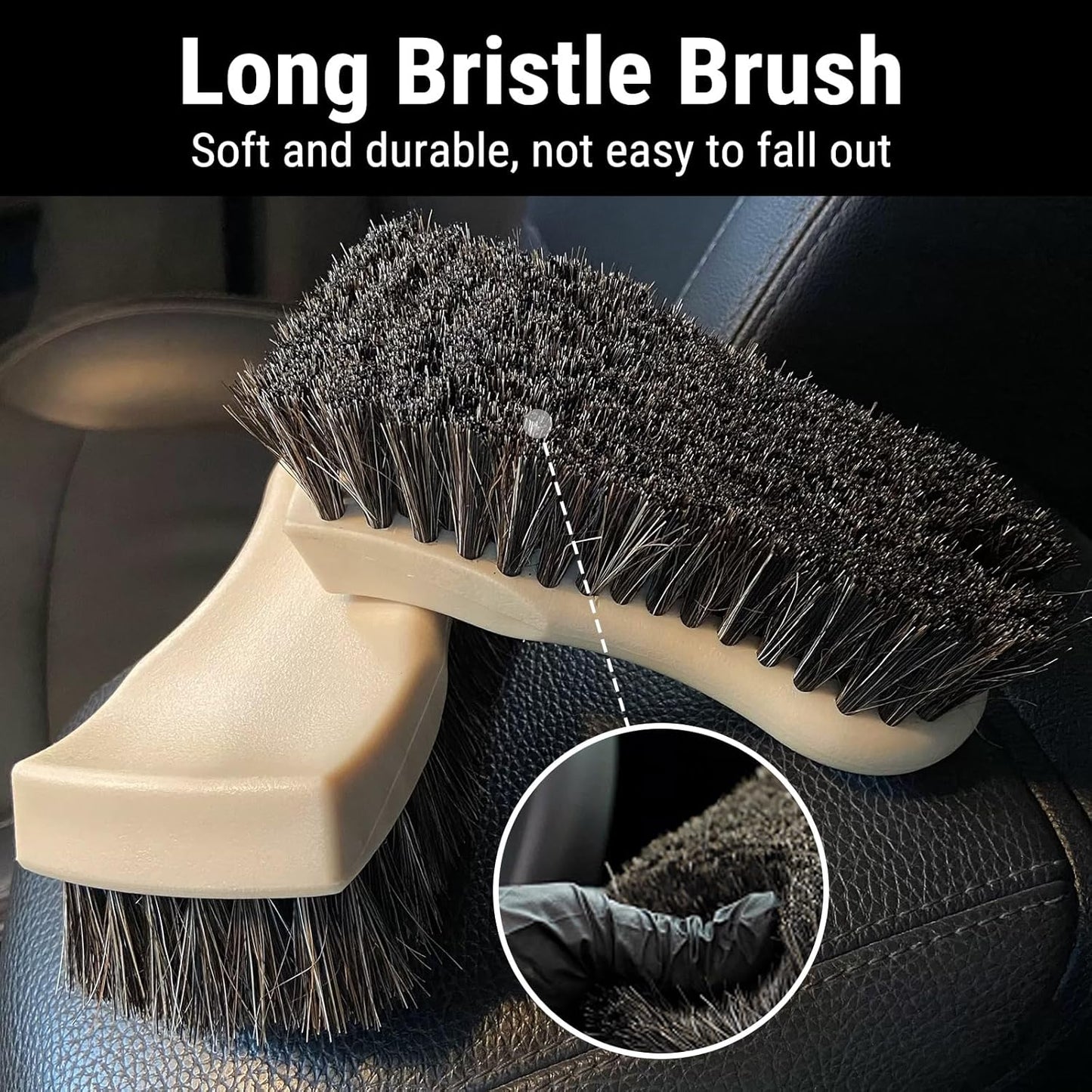 YeewayVeh Long Bristle Horse Hair Brush for Leather, Versatile Leather Cleaning Brush for Car Interior Seat, Carpet, Upholstery, Furniture and Shoes