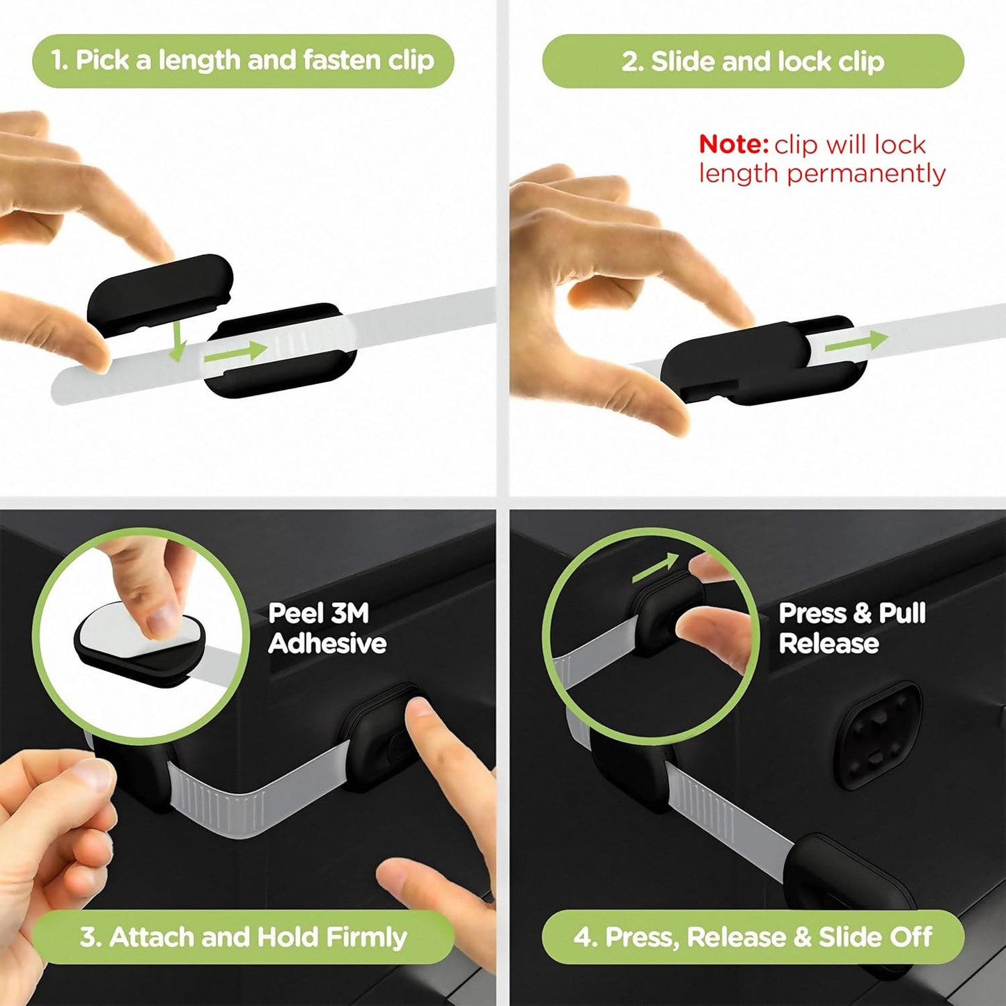 Baby Proofing Child Safety Locks (12 Pack) by Skyla Homes - The Safest, Quickest and Easiest 3M Adhesive Cabinet Latches, No Screws & Magnets, Multi-Purpose for Furniture, Kitchen, Ovens, Toilet Seats