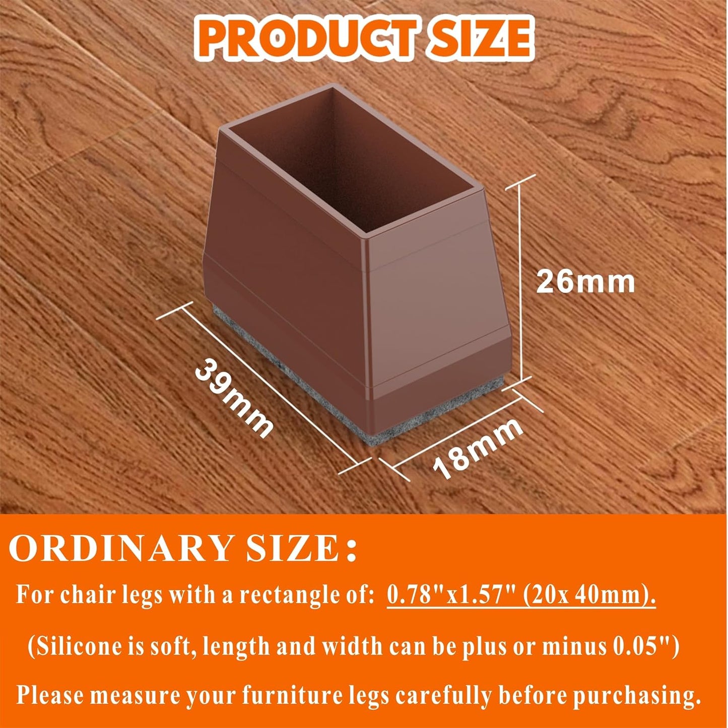 Rectangle Chair Leg Protectors for Hardwood Floors,16 PCS Silicone Covers to Protect Wood Tile Floors Felt Pads Furniture Leg Caps Reduce Noise. Easy to Move.(Brown,2 x 4 cm,Rectangle)