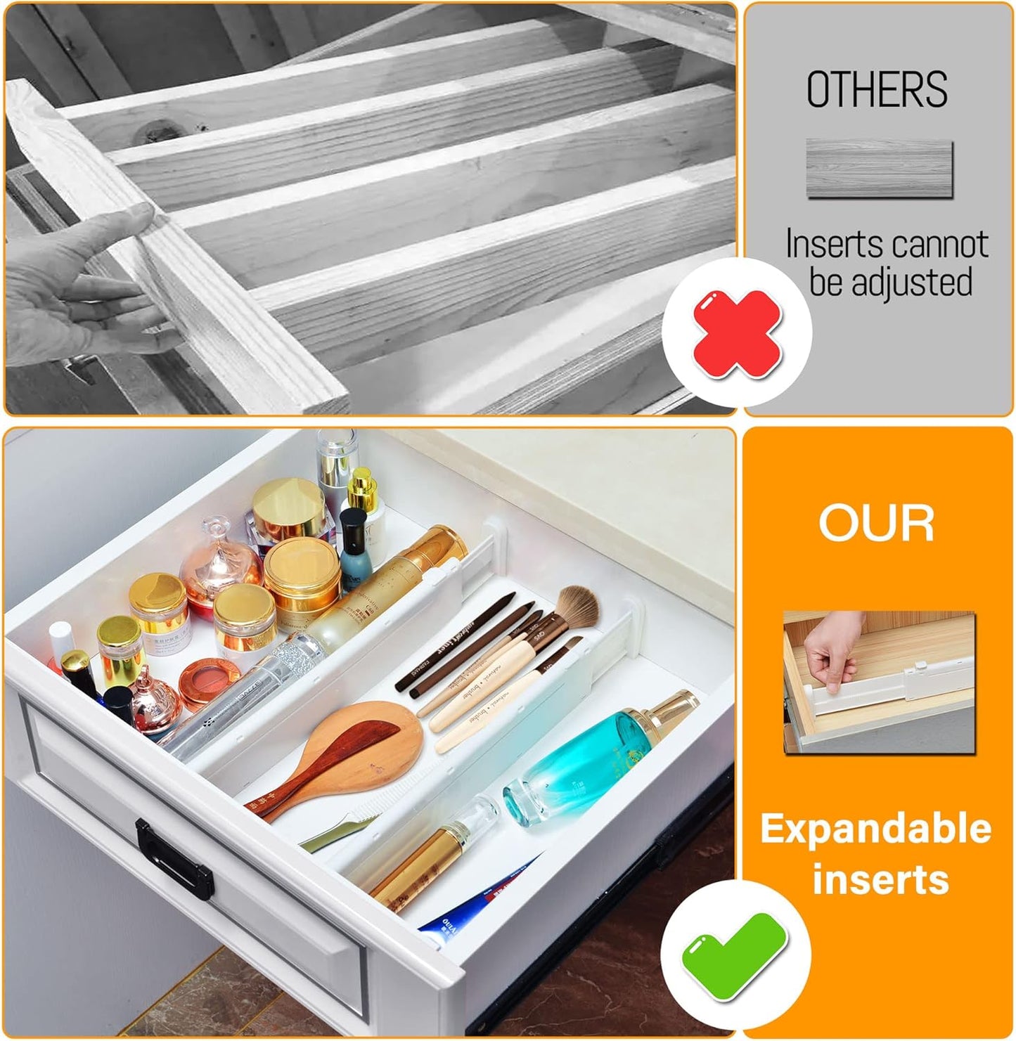 HiYZ Expandable Drawer Dividers, Large Kitchen Utensils Drawers Divider, 2.36" High Adjustable Drawer Organizers Separators for Clothing,Kitchen Utensils,Tools,12 Long Dividers(12.6"-22.8")
