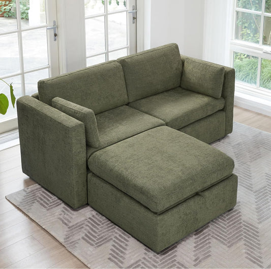 CHITA Modular Sectional Sofa, FSC Certified L Shaped Couch with Reversible Chaise, Modular Sectional Couch for Small Space, 78 Inch Width, 3 Seat Modular Sofa with Storage Ottoman, Moss Green