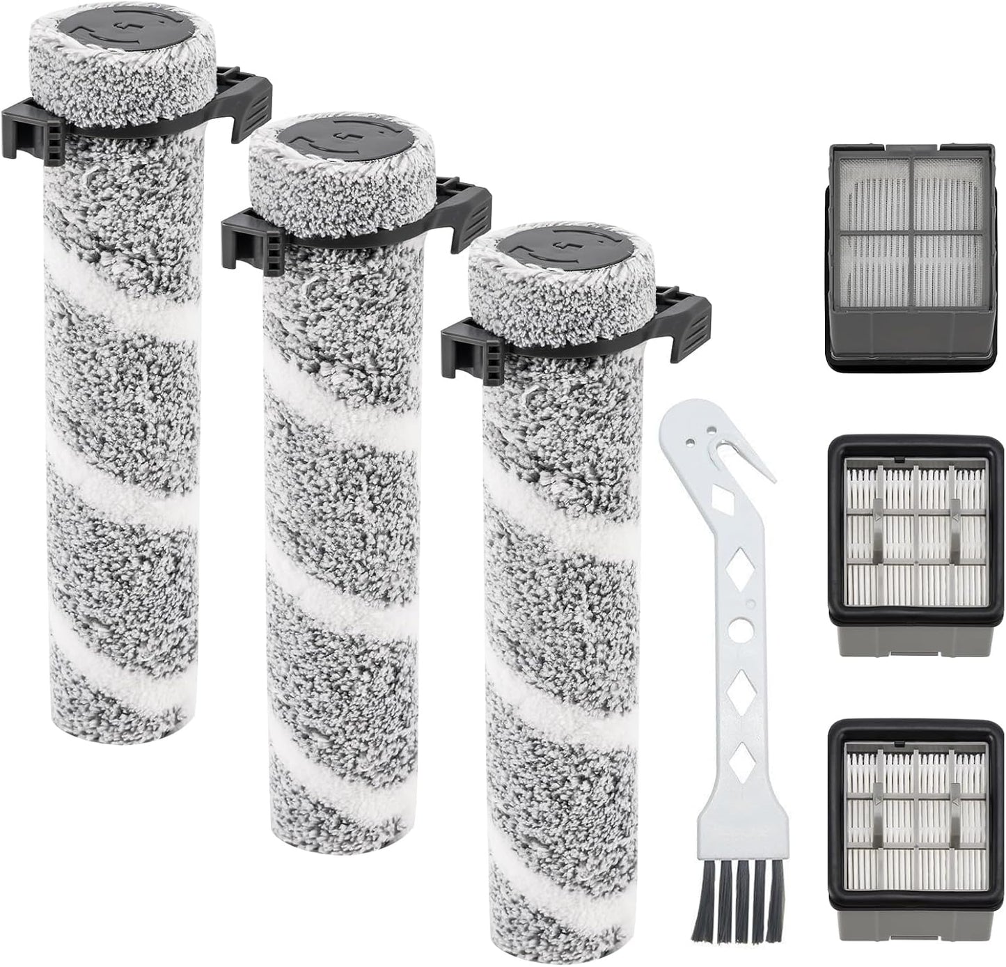 3930F 3933 3930 Roller Brushes & HEPA Filters Replacement Kit for BISSELL CrossWave OmniForce Edge Cordless Cleaner - Includes 3 HEPA Filters, 3 Brush Rolls, 1 clean Brush, Part No. 1640897, 1640066
