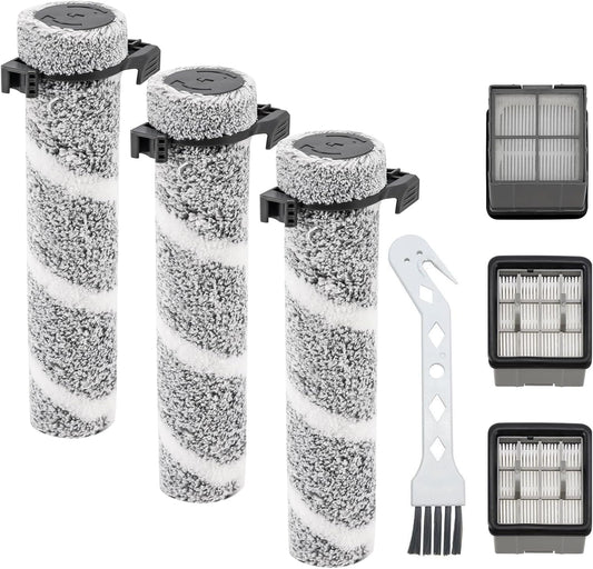 3930F 3933 3930 Roller Brushes & HEPA Filters Replacement Kit for BISSELL CrossWave OmniForce Edge Cordless Cleaner - Includes 3 HEPA Filters, 3 Brush Rolls, 1 clean Brush, Part No. 1640897, 1640066