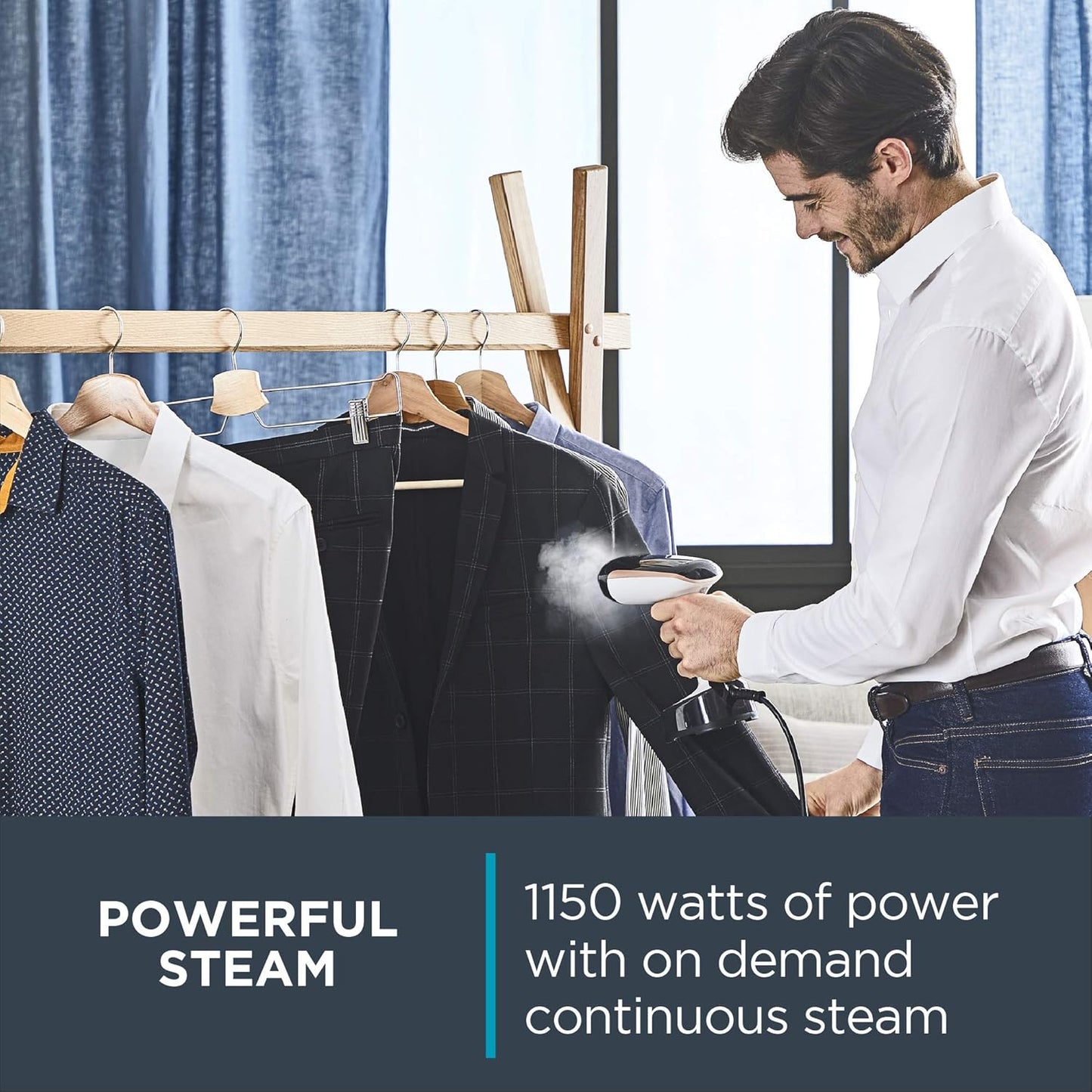 Rowenta, Steamer for Clothes, Access Steam Handheld Steamer, 15 Second Heatup, 4 Ounce Capacity, 1150 Watts, Portable, Ironing, Travel Must Have, White Clothes Steamer, DR3030