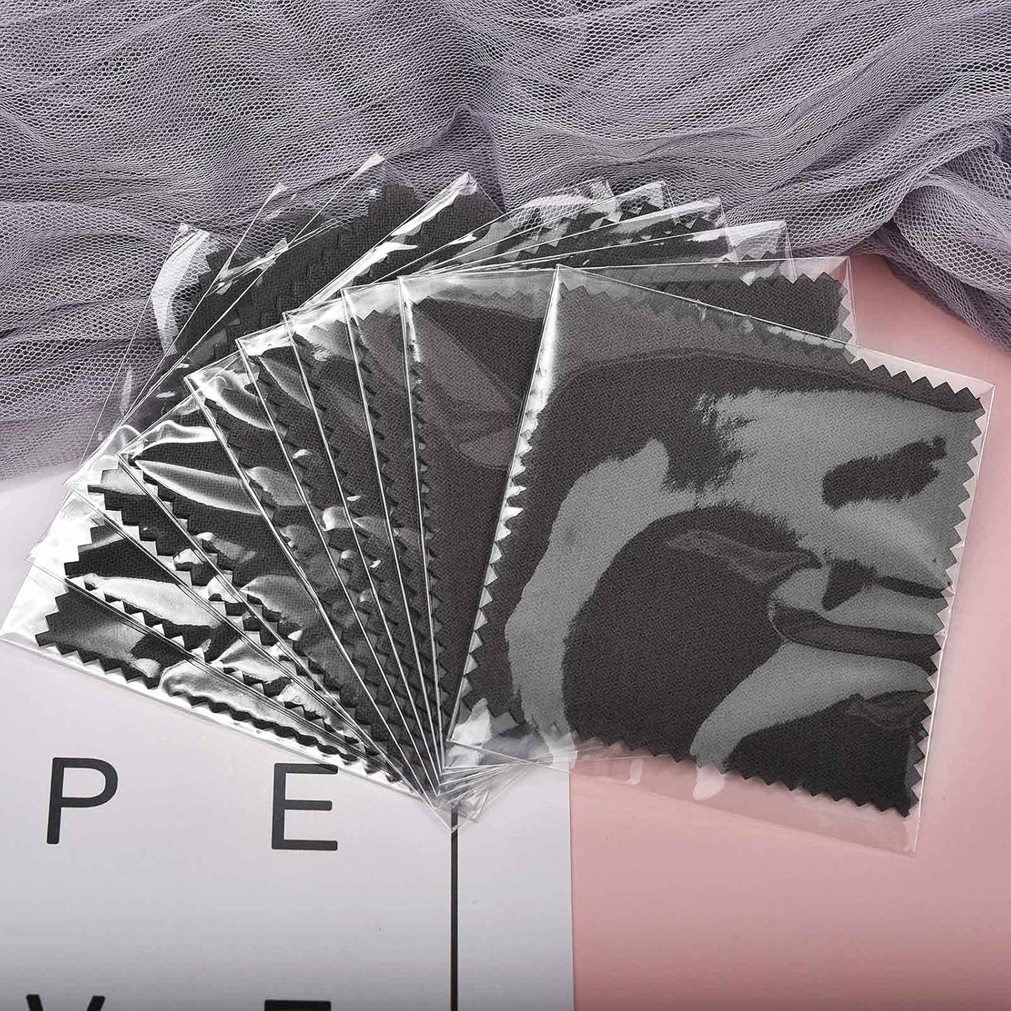 SEVENWELL 50pcs Jewelry Cleaning Cloth Dark Gray Polishing Cloth for Sterling Silver Gold Platinum Small Silver Polish 8x8cm