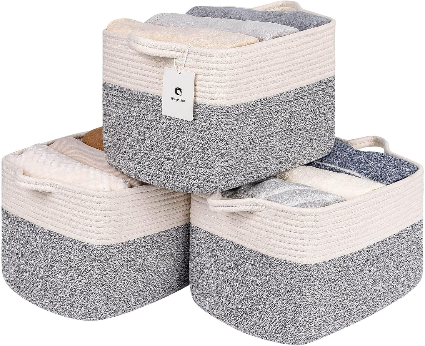 Medium and Large Woven Basket//With Handle, Used for Toys and Fabric Storage Basket used for Storing xl Storage Box, Decorative Storage Box Room 2pack (14L*10W*8.6H Silver Gray, 14Lx10Wx8.6H)