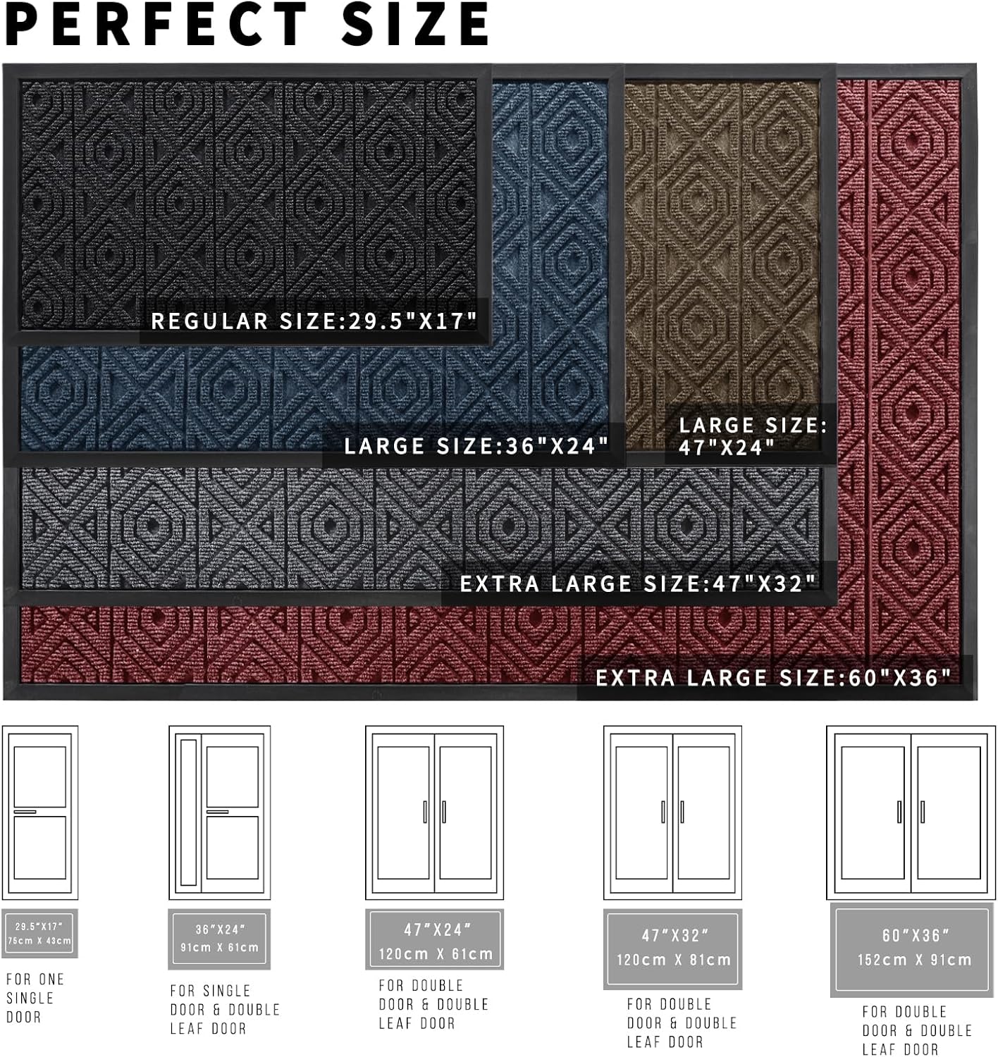 Yimobra Door Mat, Outdoor Indoor Entrance Welcome Mat, Heavy Entry Front Door Mat, Stain & Fade Resistant, Low Profile, Sturdy Rubber, Easy Clean Patio Floor Mat, Waterproof, 60 x 36,Light Beige