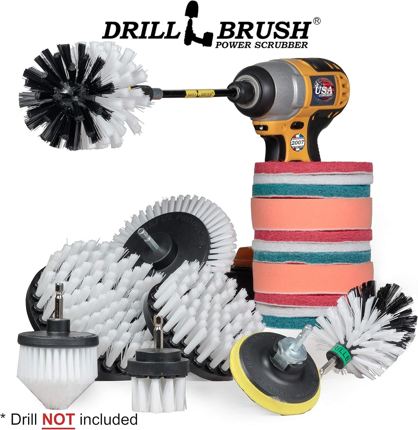 Drill Brush Power Scrubber by Useful Products - Carpet Cleaner - Car Cleaning Kit - Car Wash Kit - Glass, Glass Cooktop, Upholstery Cleaner - Upholstery Brush For Auto Detailing - Pet Hair Remover Set