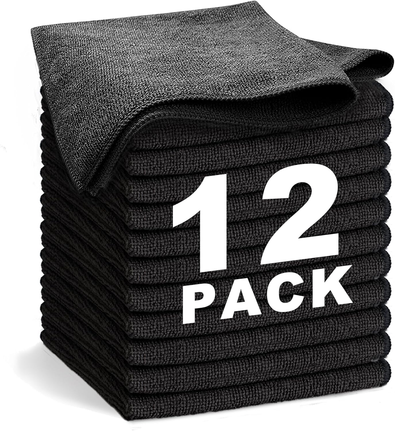 Black Microfiber Cleaning Cloth 13"x13", Ultra Soft Absorbent Microfiber Cleaning Rags for Housekeeping Cleaning Supplies, Lint Free Reusable Cleaning Cloths for House Washable, Pack of 12