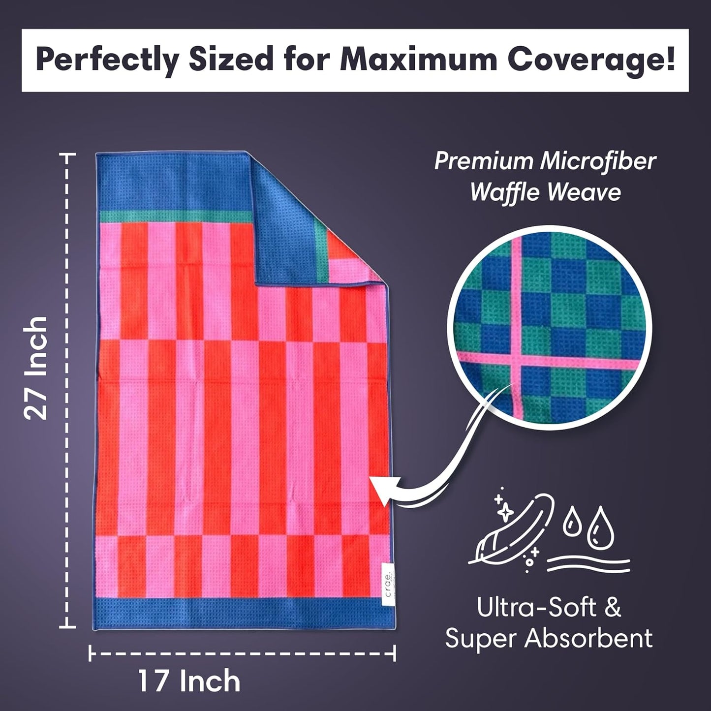 Microfiber Hand Towel & Washcloth Set of 2 - Double-Sided, Waffle Weave, Super Absorbent, Lint-Free, Fast Drying - Stars & Stripes Pattern for Bathroom, Kitchen, Car, and Window Cleaning