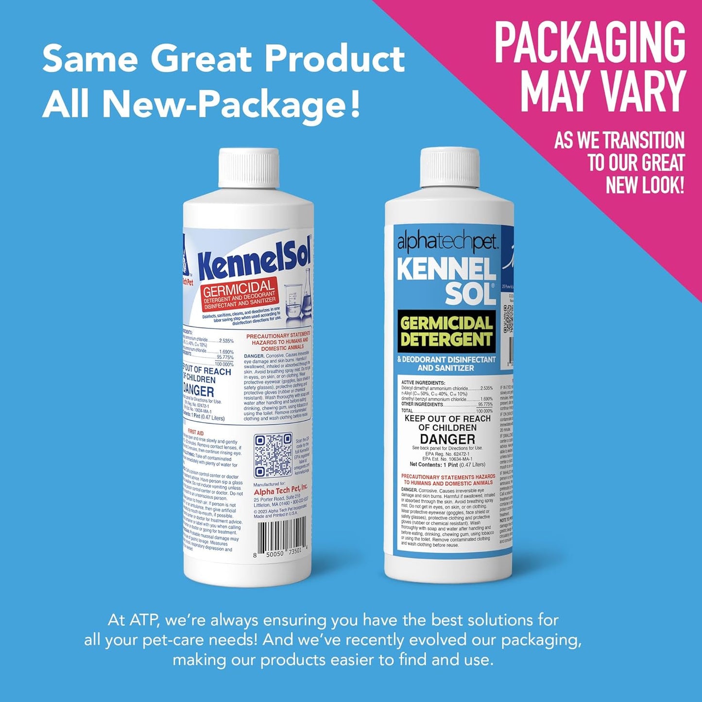 ATP KennelSol 1-Step Kennel Cleaner - 1 Pint Liquid Disinfectant, Effective Against Bacteria and Viruses, Deodorizer Wintergreen Scent by Alpha Tech Pet