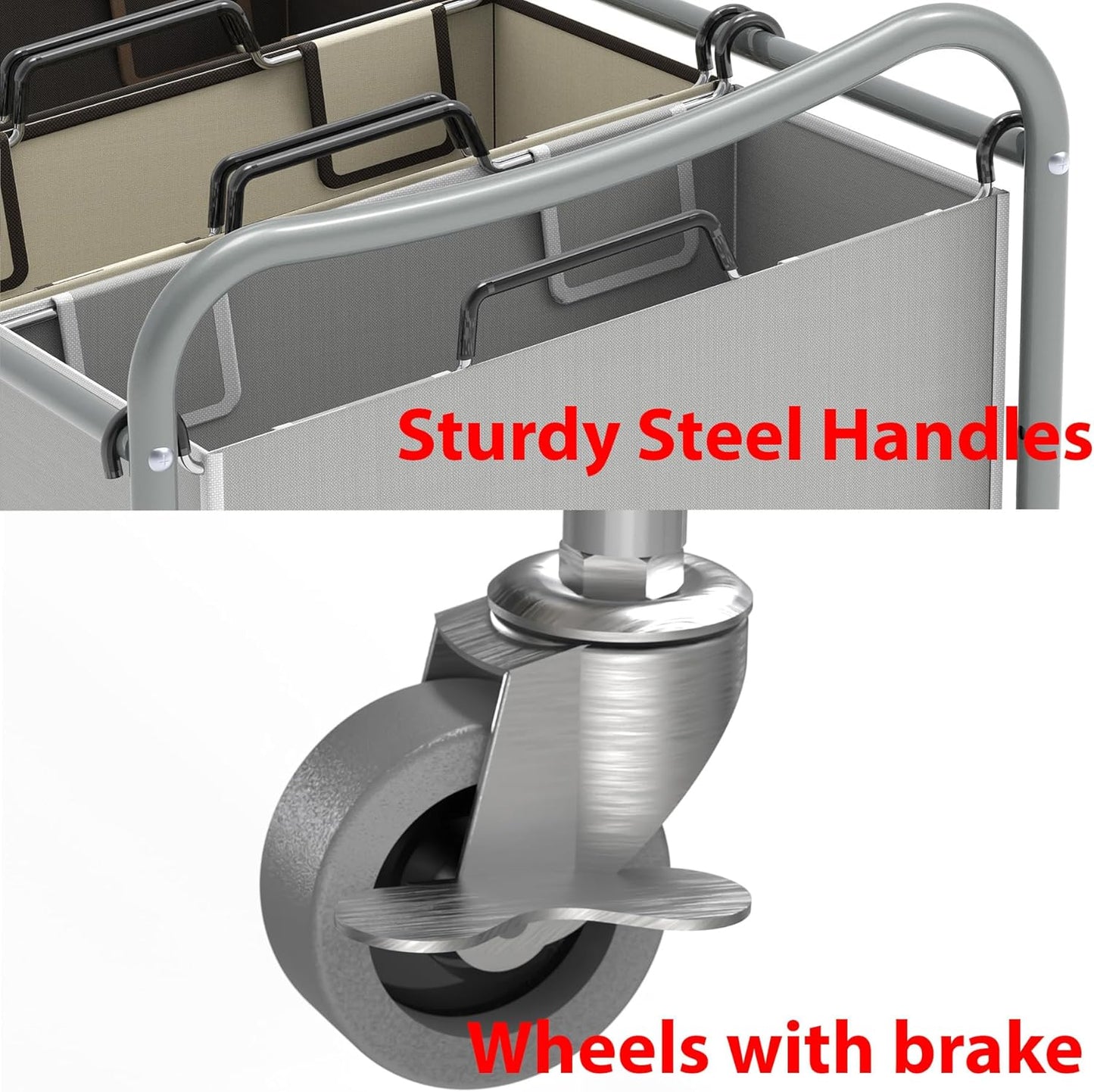 Simple Houseware Heavy Duty 3-Bag Laundry Sorter Rolling Cart, Silver/Assorted – Durable Triple Laundry Hamper with Removable Bags and Lockable Wheels for Laundry Room Organization