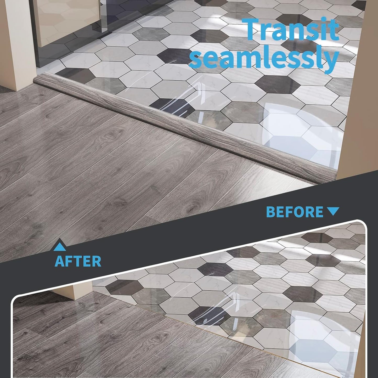Art3d Self Adhesive Vinyl Floor Transition Strip, Laminate Floor Strip Floor Flat Divider Strip for Joining Floor Gaps,Carpet Threshold, Floor Tiles（4 FT, 1.57in, Gray）