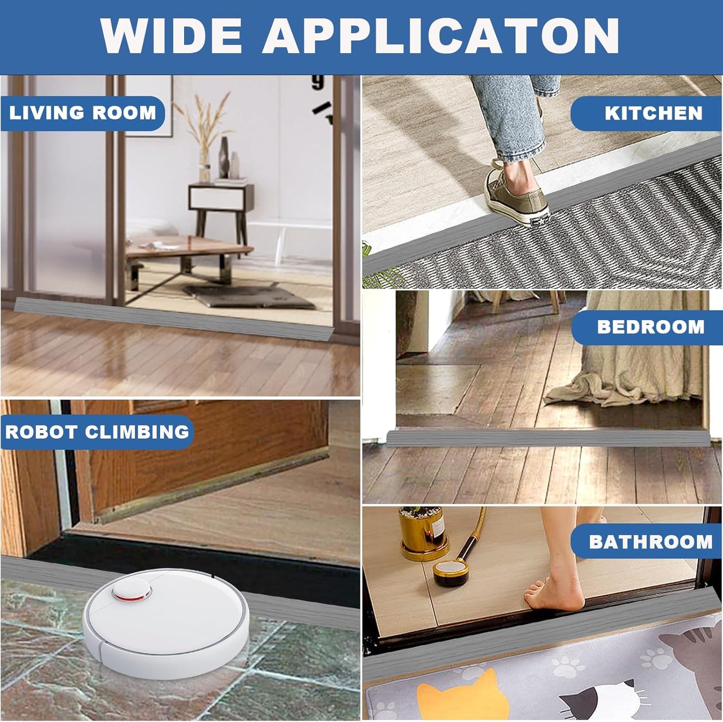 Vinyl Door Threshold Flooring Transition Strip Self Adhesive Carpet Edging Strip for Laminate Doorway Edge Threshold from 3/5" to 4/5" (Light Gray Wood Grain, 10 Ft)
