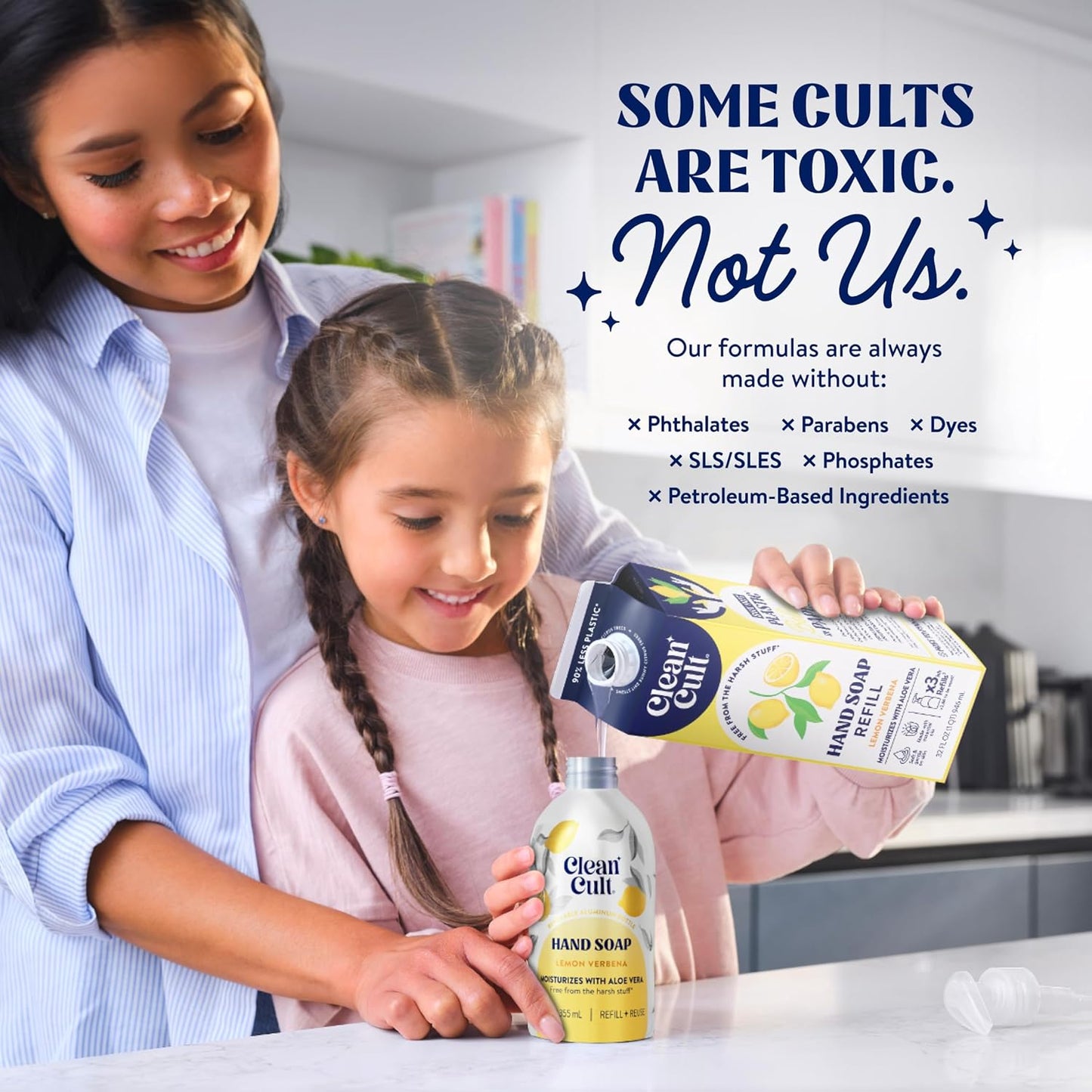 Cleancult Liquid Hand Soap Refills - Lemon Verbena - Moisturizes Dry & Sensitive Skin - Made with Aloe Vera & Essential Oils - Eco Friendly - Paper-Based Packaging - 32 oz/3 Pack