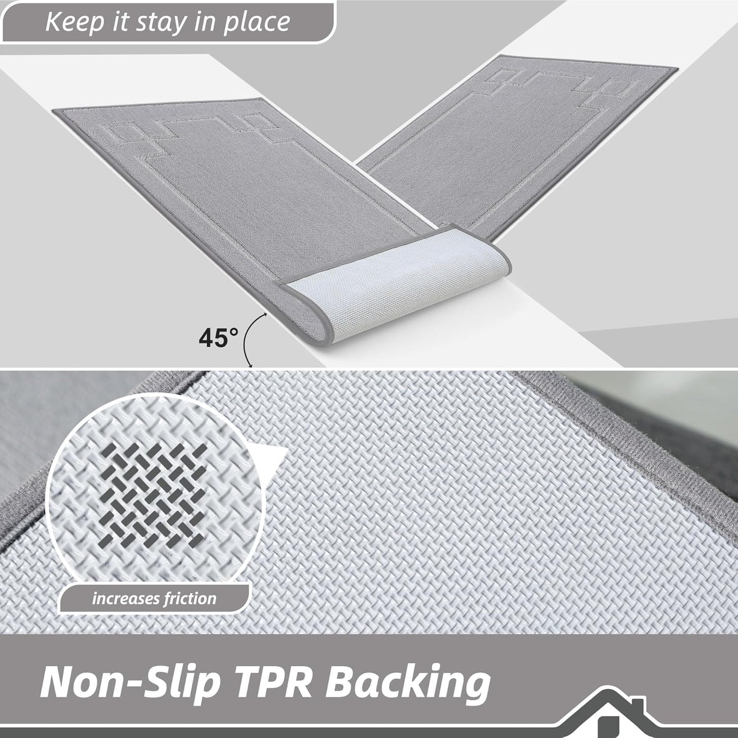 BEQHAUSE Door Mat 20" x 32", Non-Slip Door Mats Indoor Entryway Rugs Washable Low-Profile Absorbent and Stain Resist Floor Mats, Dog Door Mat for Front Back Door, Muddy Wet Shoes & Paws, Light Grey