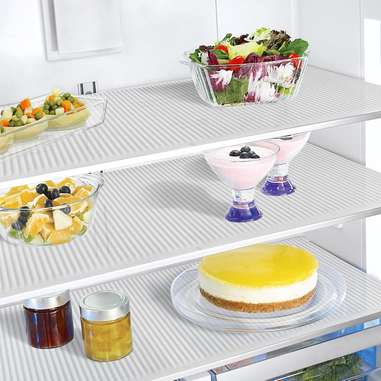 Non-Slip Silicone Refrigerator Liners for Shelves, Reusable Washable Fridge Shelf Drawer Liners, Cuttable Waterproof Oilproof Fridge Liner for Glass Shelve Kitchen Cabinet Drawer Mats (Clear, 1 Pack)