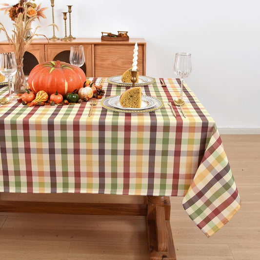 Waterproof Checkered Tablecloth Fabric - Rectangle 58x84 Inch Christmas Thanksgiving Day Table Cloth for Indoor/Outdoor Use - Harvest Table Cover for Kitchen,BBQs,Parties