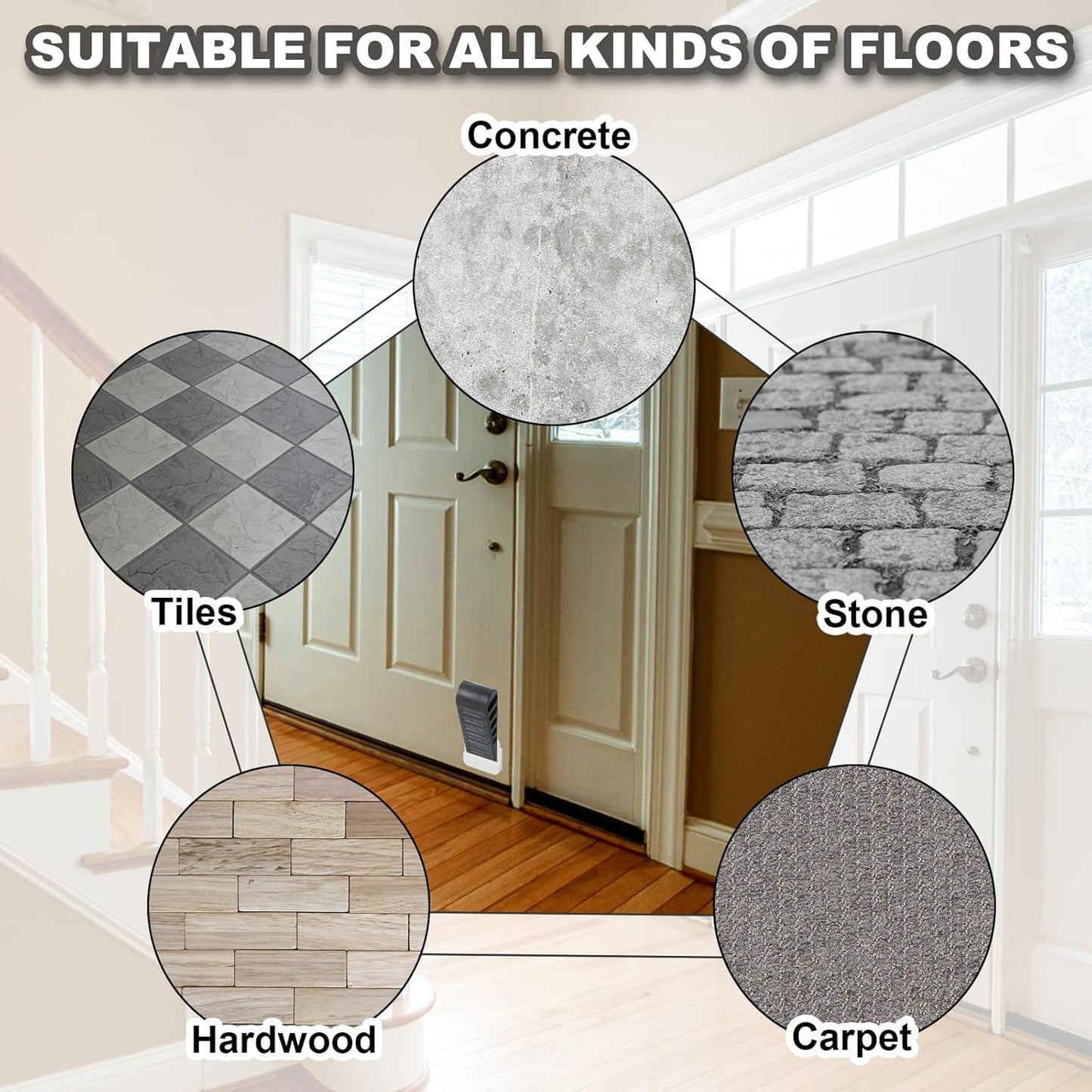 PATIKIL Rubber Door Stoppers for Bottom of Door, Door Wedge Stopper with Holder Sturdy Stackable Doorstop Wall Protector for Home Office Floor Concrete Tile, Black