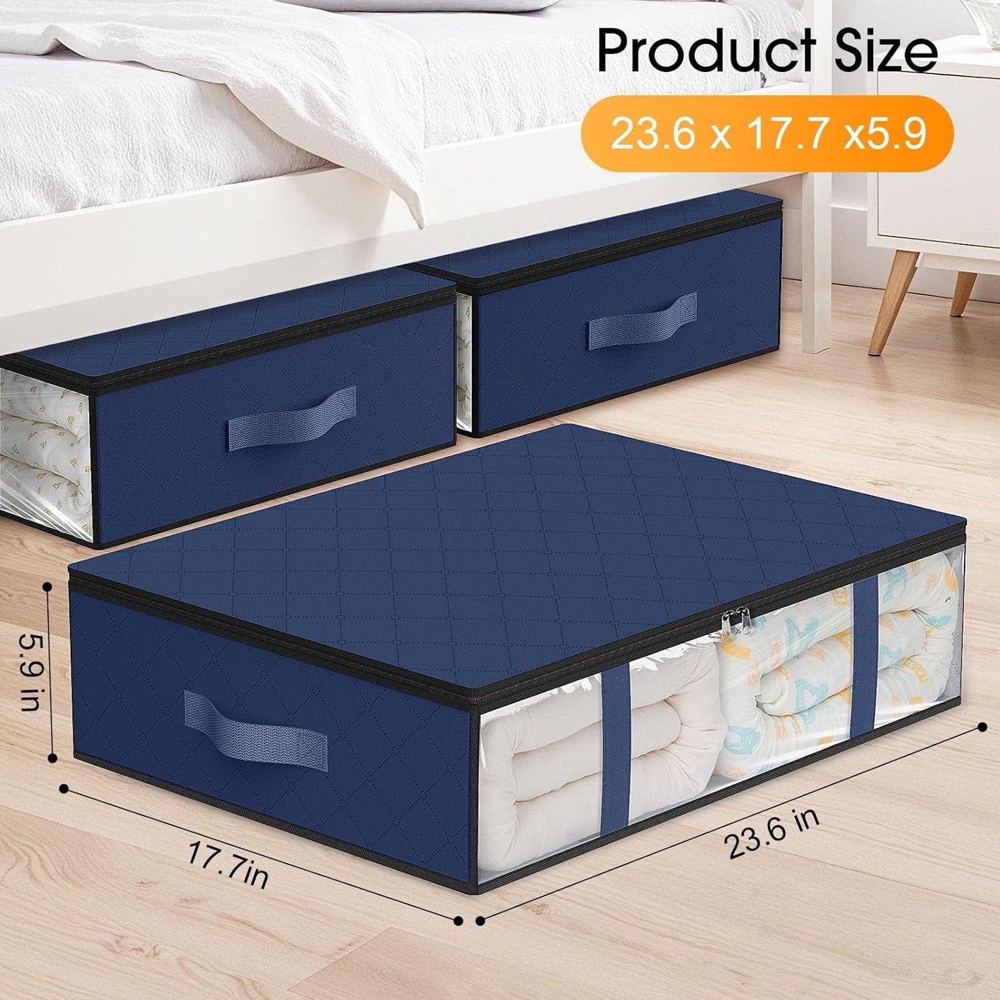 StorageRight Under Bed Storage Bins, 8-Pack 40L Foldable Fabric Storage Bags with Transparent Window, Breathable Organizer for Clothes/Blanket/Comforter/Quilt, Blue