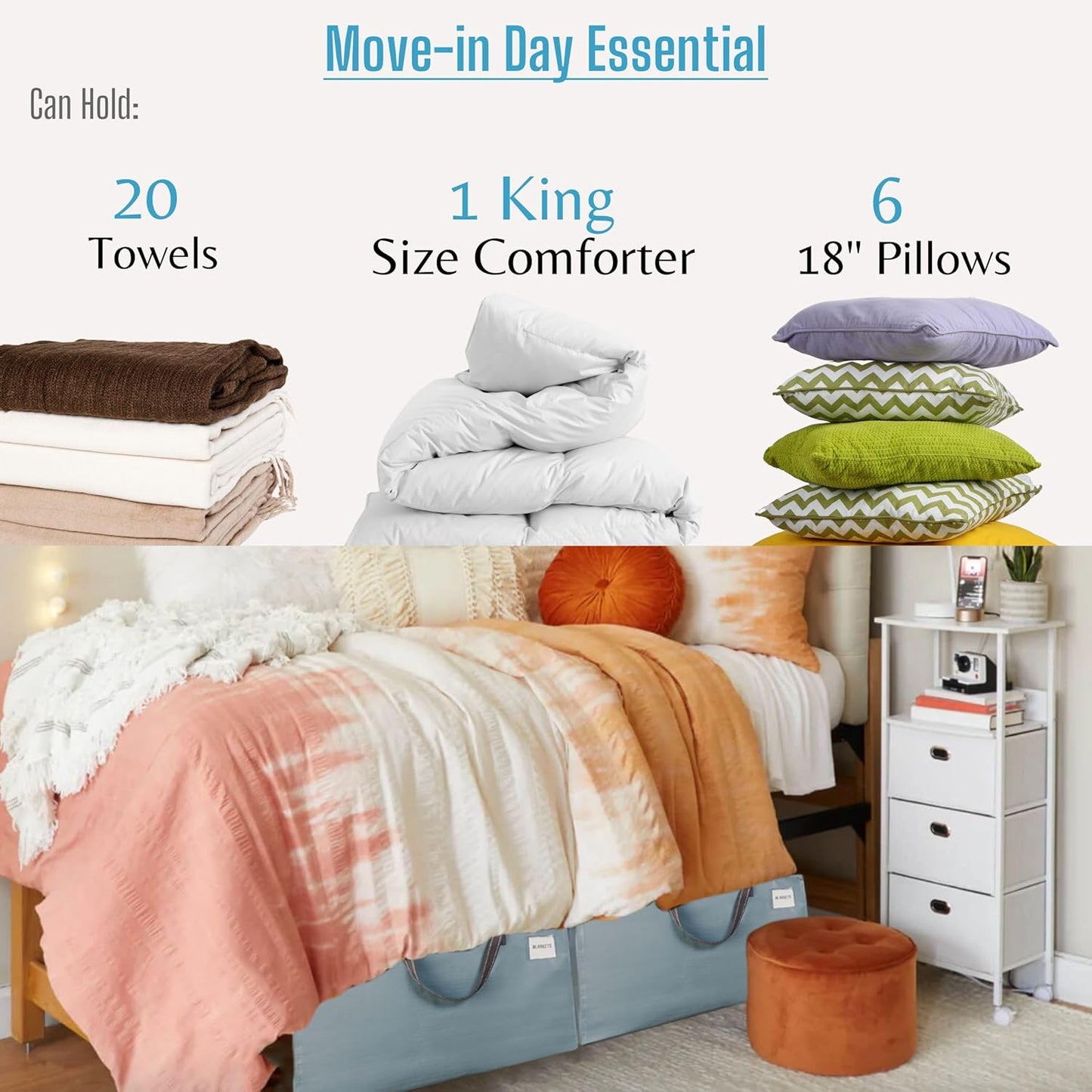 VENO 10 Pack Moving and Storage Bags, Heavy Duty, Alternative to Moving Boxes, Large Packing Totes Supplies for College Dorm Room with Zipper for Clothes, Wide Open Design (Light Blue Matte, 10 Pack)