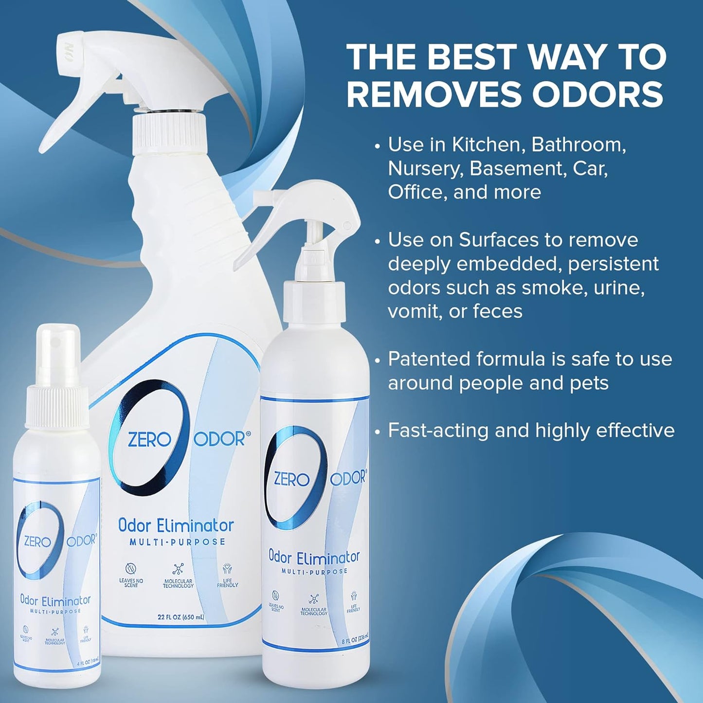 Zero Odor - Multi-Purpose Strong Odor Eliminator for Home, Office, Car, Bathroom, Hotel, Room Deodorizer, and Odor Neutralizer, (Kit)