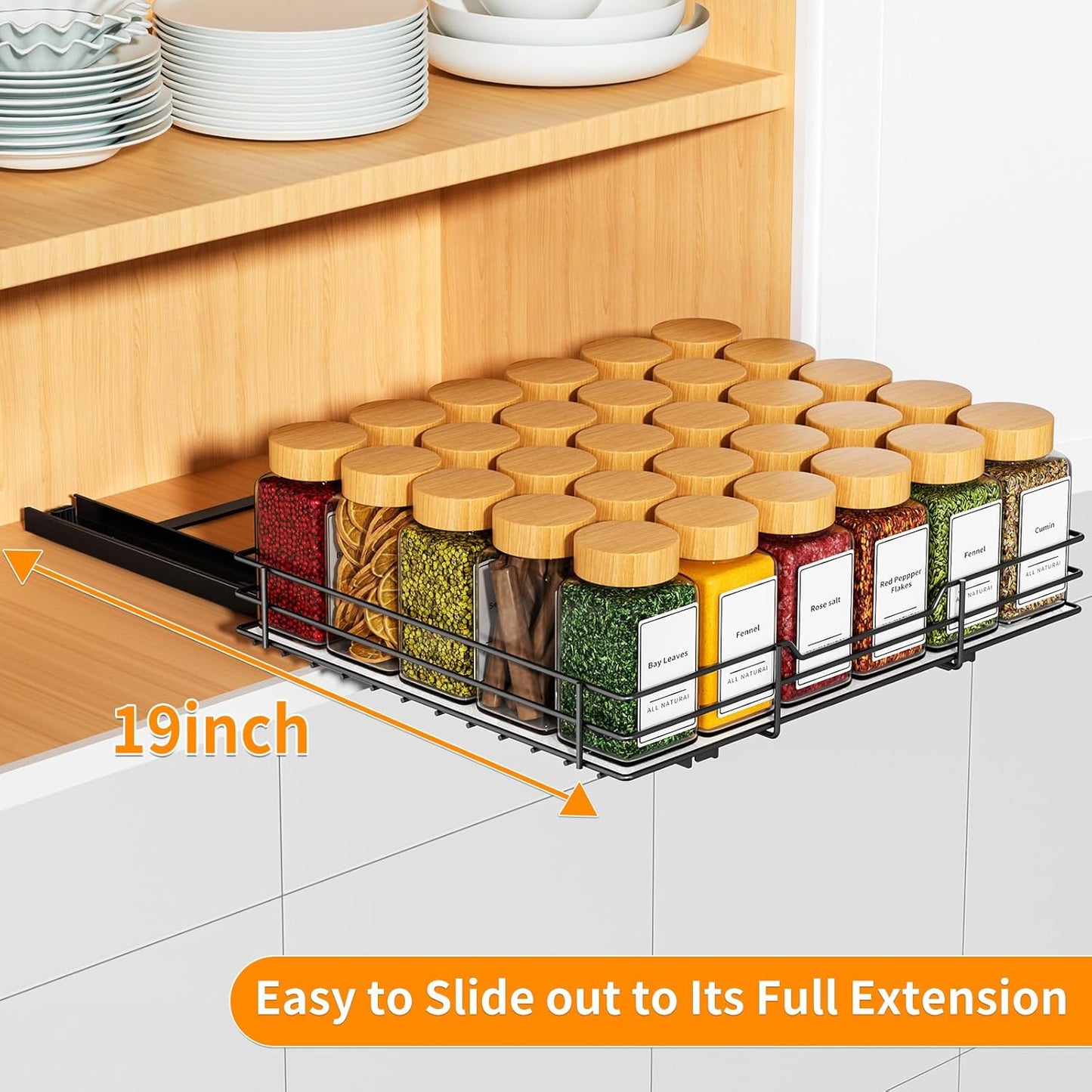 RCHYFEED Pull Out Spice Rack Organizer for Cabinet,Slide out Spice Organization for Inside Cabinets,Heavy Duty Seasoning Organizer Fits Kitchen and Pantry,Sauces,Canned (12.5''Wx10.5''Dx2.5''H)
