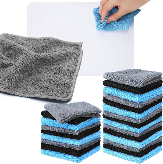 Tanlade Microfiber Cleaning Cloth 6"x6" Cleaning Rags Reasonable Kitchen Towels Microfiber Towels Cars Wash Dry Erase Cloth (Blue/Gray/Black,50 Pcs)