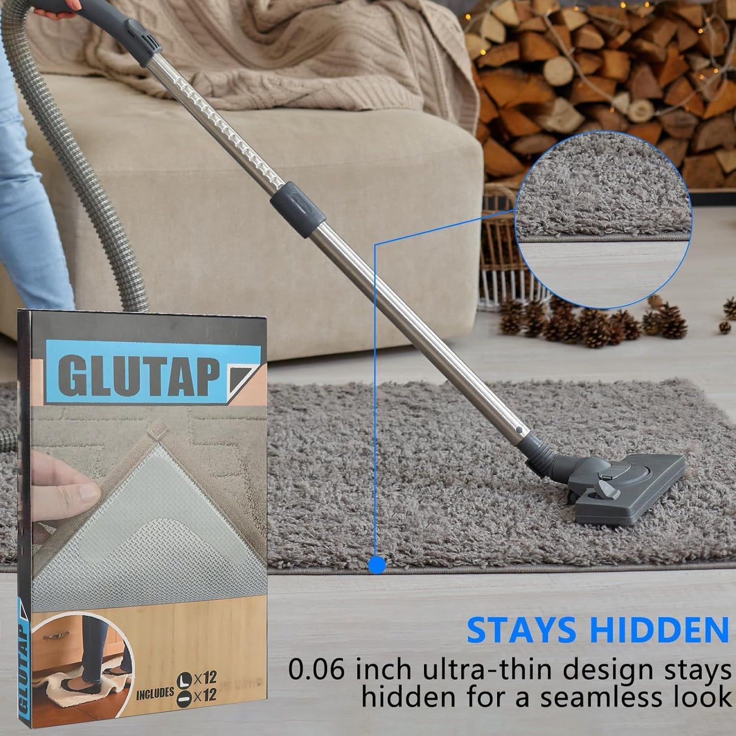 24 PCS Carpet Tape,Carpet Edge Anti - Curling Fixer, Non-Slip Carpet Pad Suitable for Tiles and Hardwood Floors (24PCS L Shape)