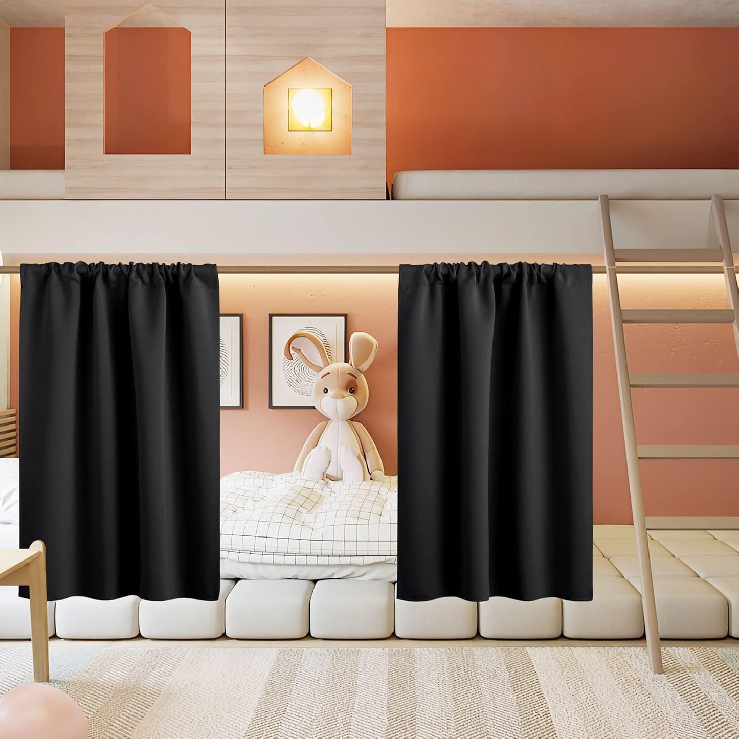 RYB HOME Short Curtains for Living Room Blackout Portable Blinds Shades for Bedroom Bathroom Basement Garage RV Camper Windows, 34 inches Width x 36 inches Length, Black, 2 Pcs